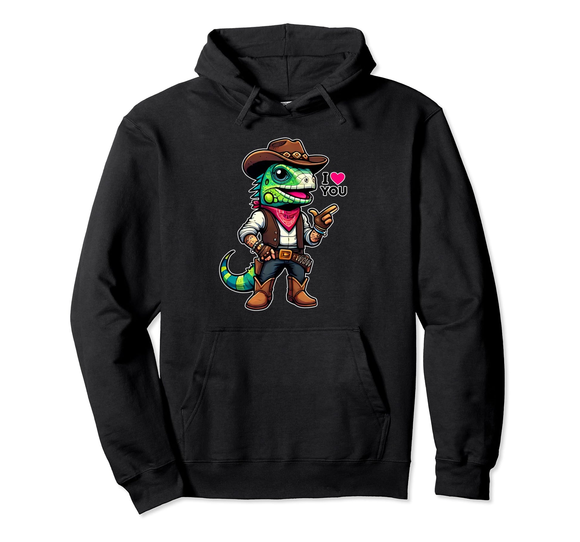 Iguana Cowboy Love You Texas Western Hoodie - Aesthetic Graphic Men Women - T-Shirt, Sweatshirt, Hoodie