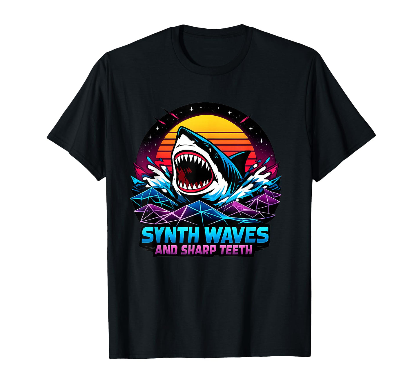 Synth Waves And Sharp Teeth 80S Shark T-Shirt - Streetwear Style Unisex - T-Shirt, Sweatshirt, Hoodie
