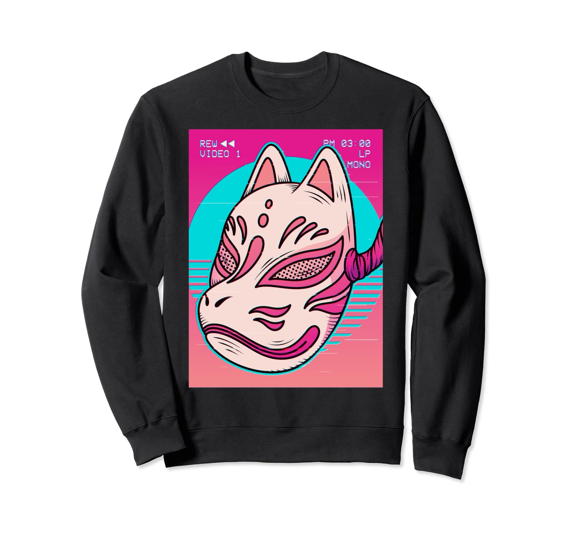 Vaporwave Aesthetic Kitsune Fox Sweatshirt - Unique Graphic for Adults - T-Shirt, Sweatshirt, Hoodie
