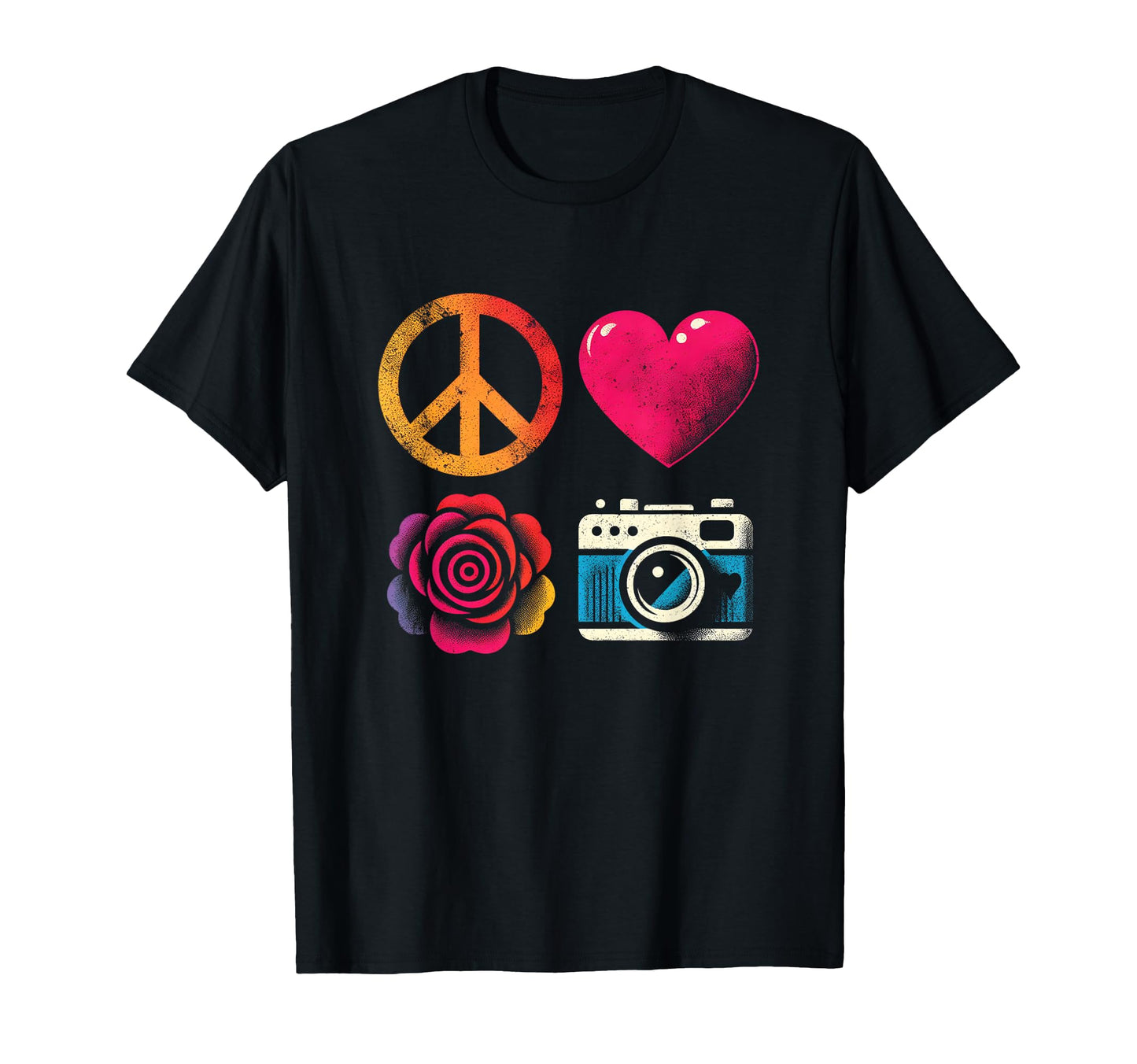 Peace Love And Camera Peace Symbol T-Shirt - Graphic Print for Adults - T-Shirt, Sweatshirt, Hoodie