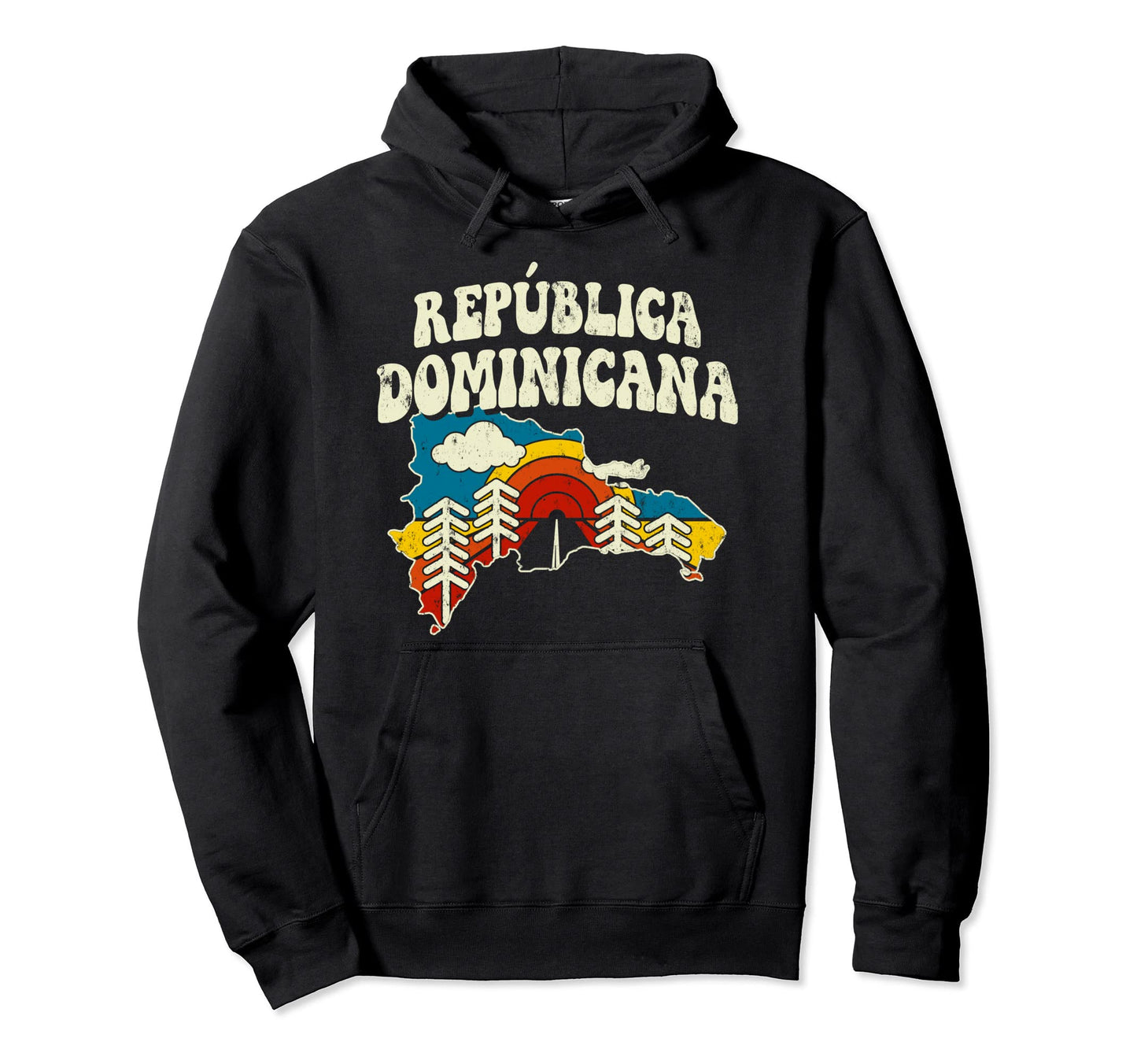Rep Blica Dominicana Country Rainbow 70S Map Hoodie - Trendy Graphic Unisex - T-Shirt, Sweatshirt, Hoodie