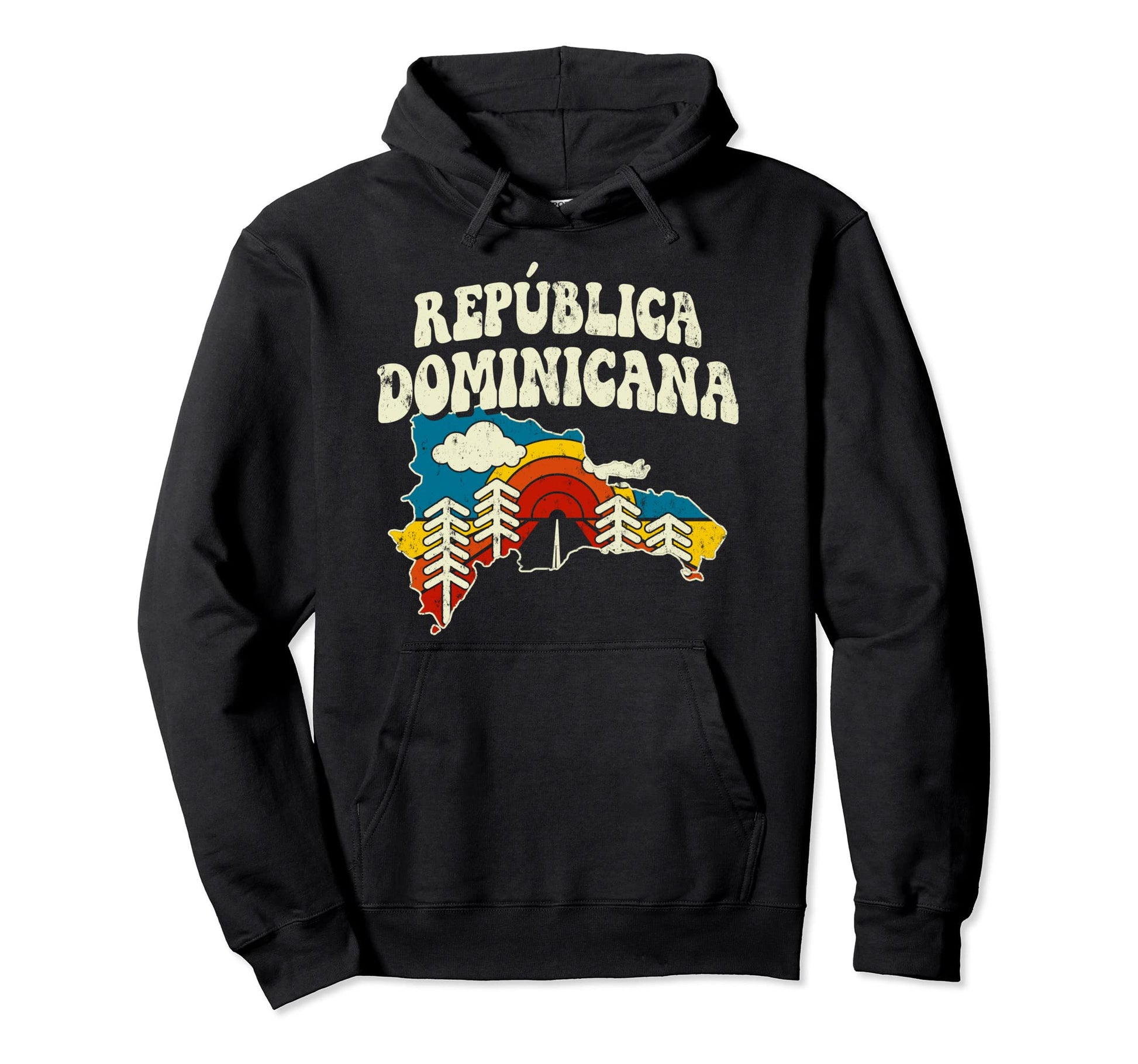 Rep Blica Dominicana Country Rainbow 70S Map Hoodie - Trendy Graphic Unisex - T-Shirt, Sweatshirt, Hoodie
