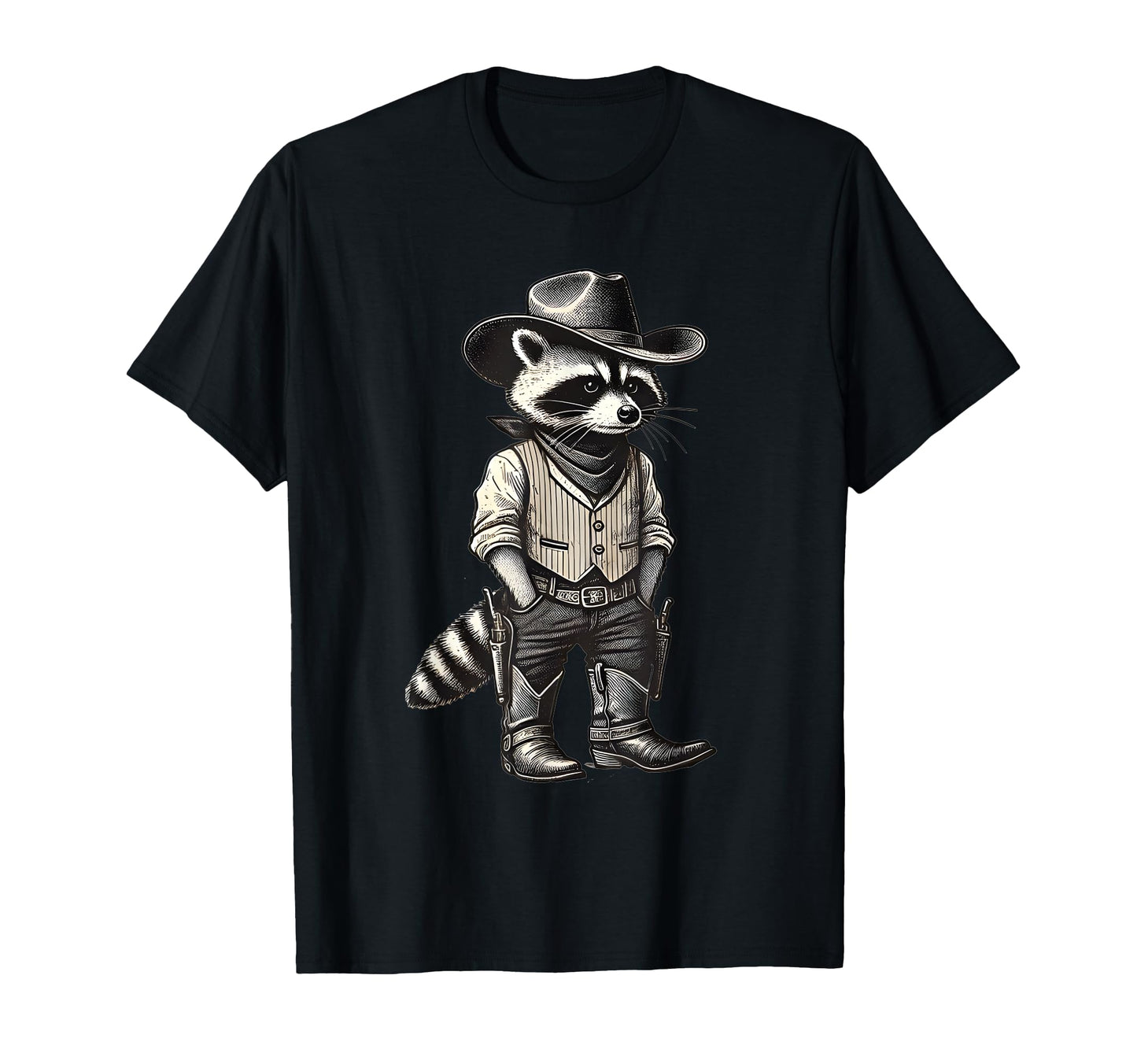 Raccoon Cowboy Western Country T-Shirt - Minimalist Print Men Women - T-Shirt, Sweatshirt, Hoodie
