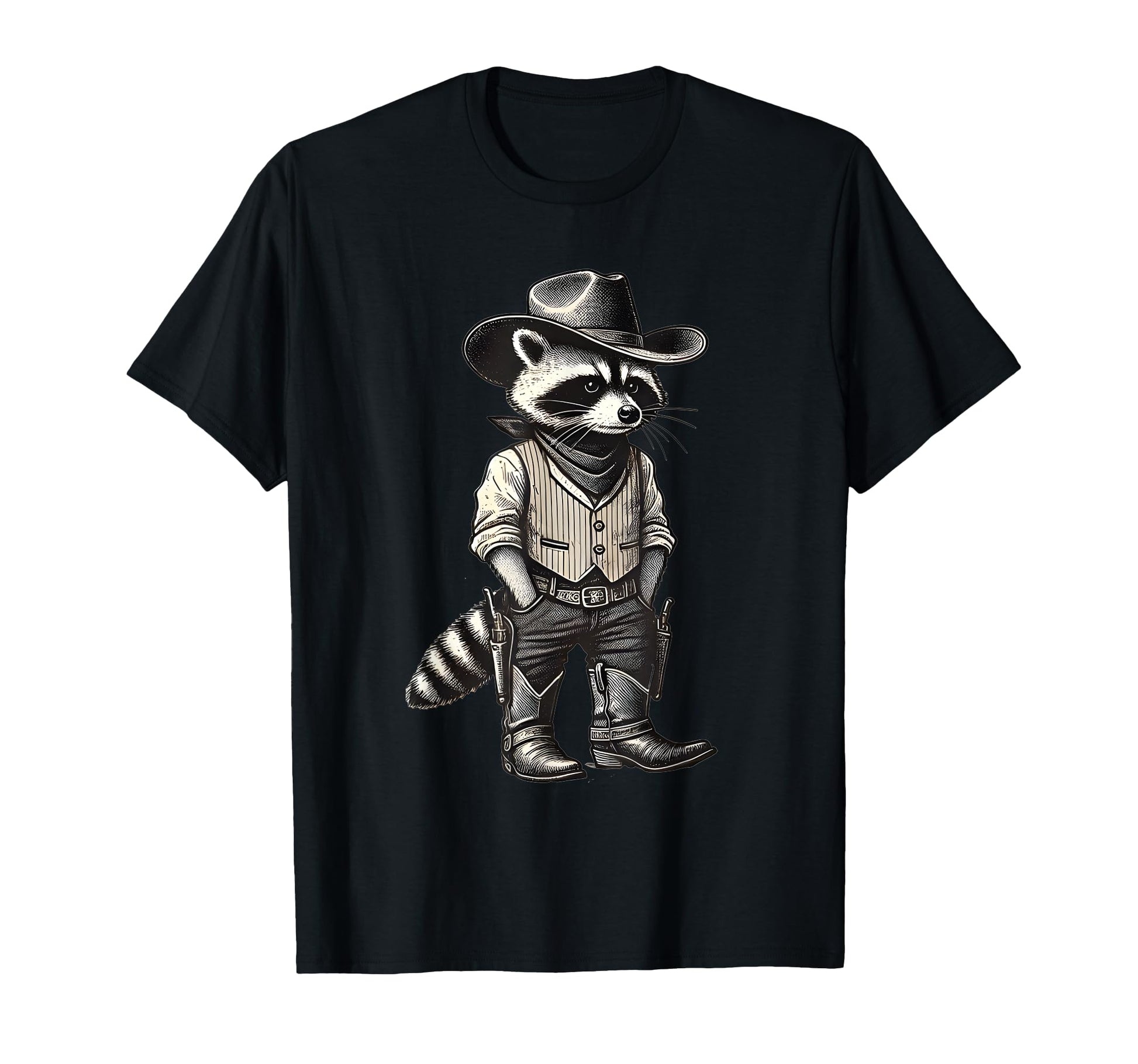 Raccoon Cowboy Western Country T-Shirt - Minimalist Print Men Women - T-Shirt, Sweatshirt, Hoodie