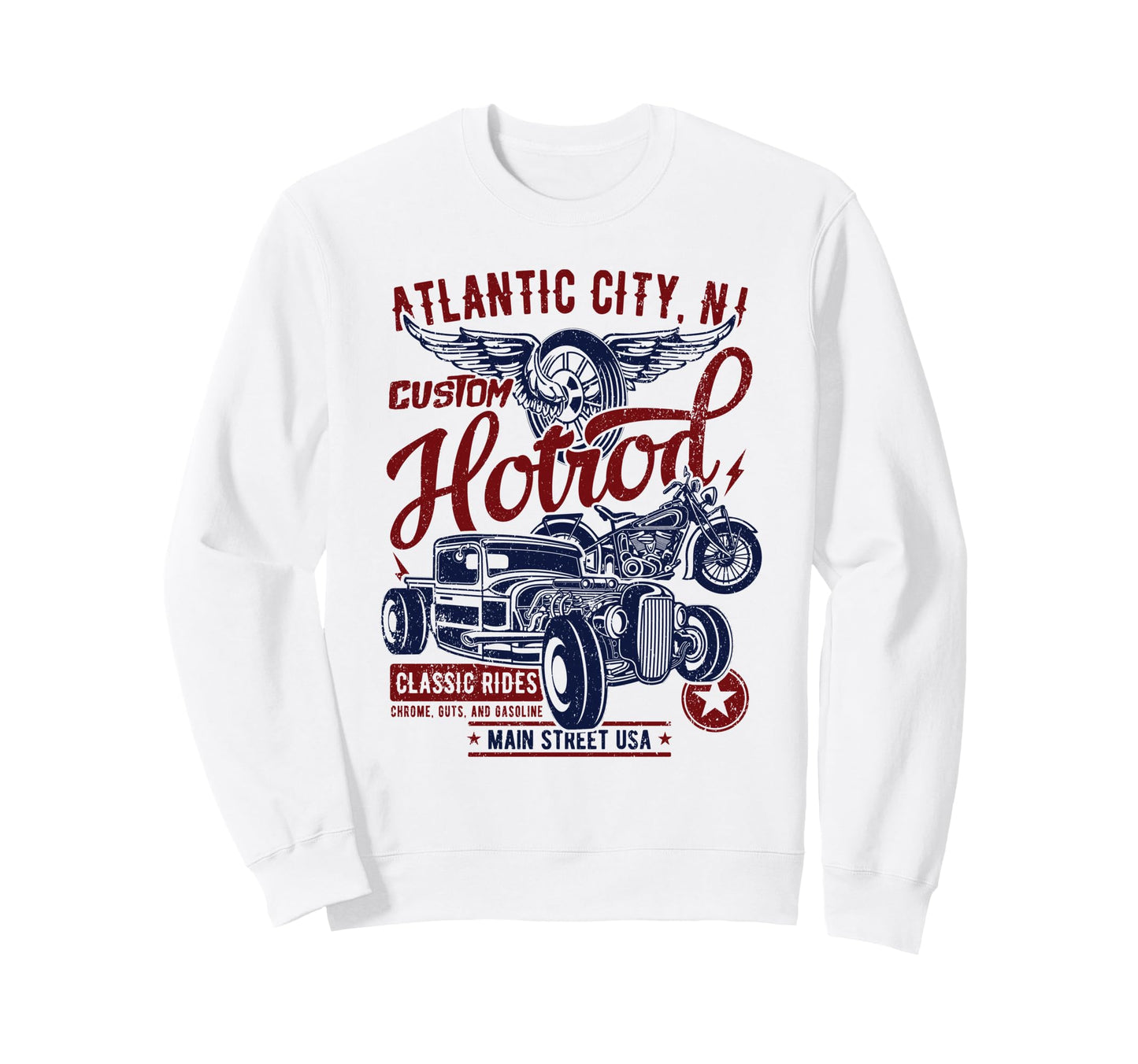 Atlantic City Nj Hotrod Car Sweatshirt - Minimalist Print for Adults - T-Shirt, Sweatshirt, Hoodie