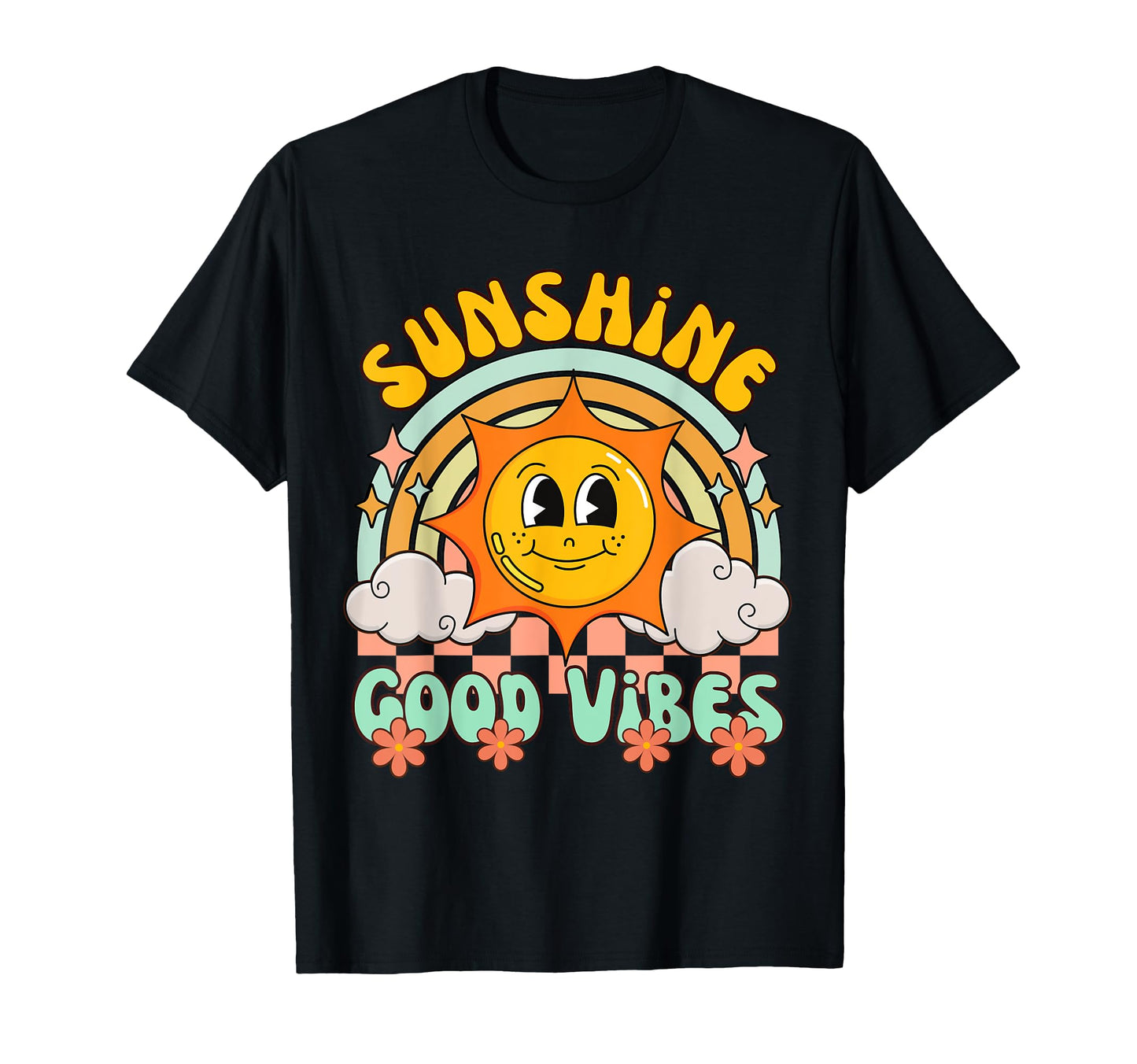 Sunshine Groovy Vibes Funny Sun Rainbow T-Shirt - Unique Graphic Unisex - T-Shirt, Sweatshirt, Hoodie