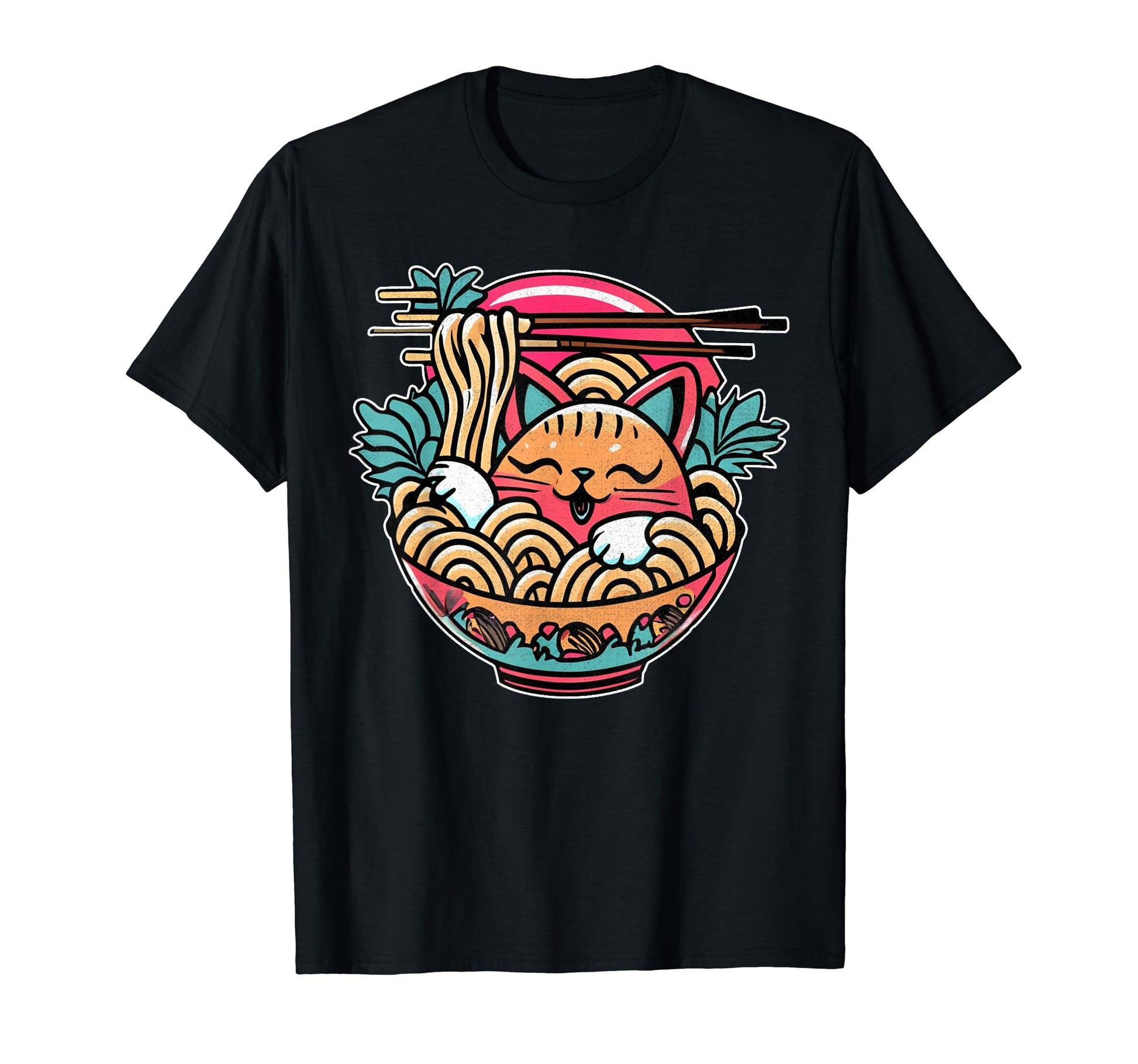 Kawaii Anime Cat Eating Ramen 80S T-Shirt - Fun Novelty Design for Adults - T-Shirt, Sweatshirt, Hoodie