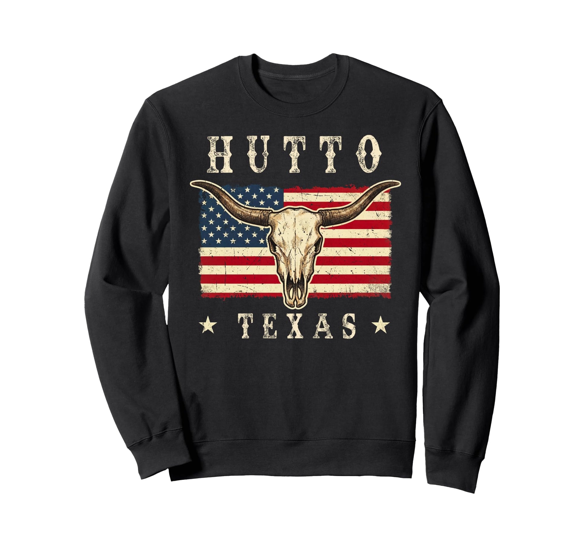 Hutto Texas Western Patriotic Skull Sweatshirt - Trendy Graphic Unisex - T-Shirt, Sweatshirt, Hoodie