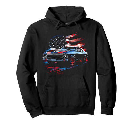 1968 Nova Ss Patriotic American Flag Hoodie - Fun Novelty Design Unisex - T-Shirt, Sweatshirt, Hoodie