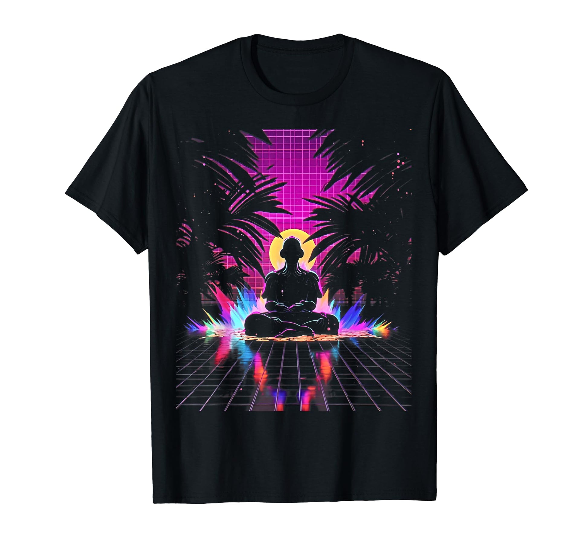 Synthwave Alien Buddha Cyberpunk 80S T-Shirt - Graphic Print for Adults - T-Shirt, Sweatshirt, Hoodie