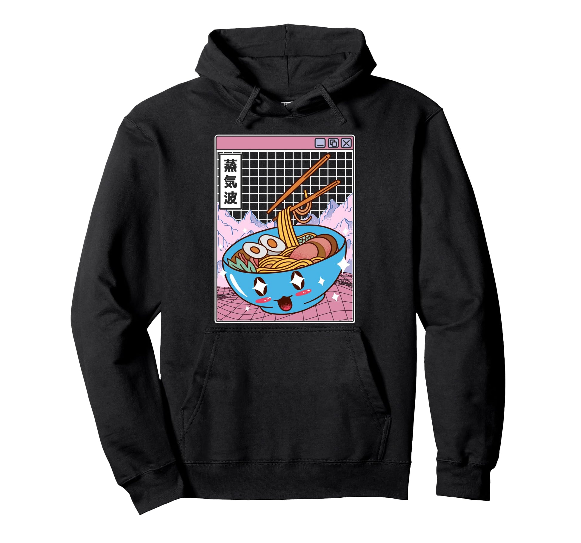 Ramen Noodles Bowl Kawaii Grid Vaporwave Hoodie - Unique Graphic Unisex - T-Shirt, Sweatshirt, Hoodie