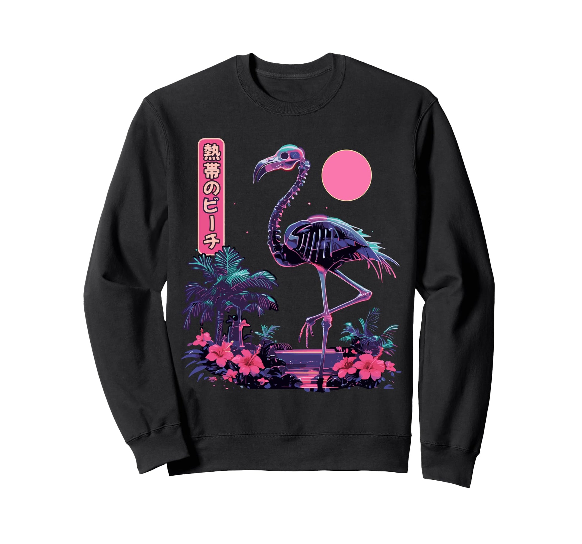 Flamingo Japanese Tropical Beach Sweatshirt - Minimalist Print Unisex - T-Shirt, Sweatshirt, Hoodie
