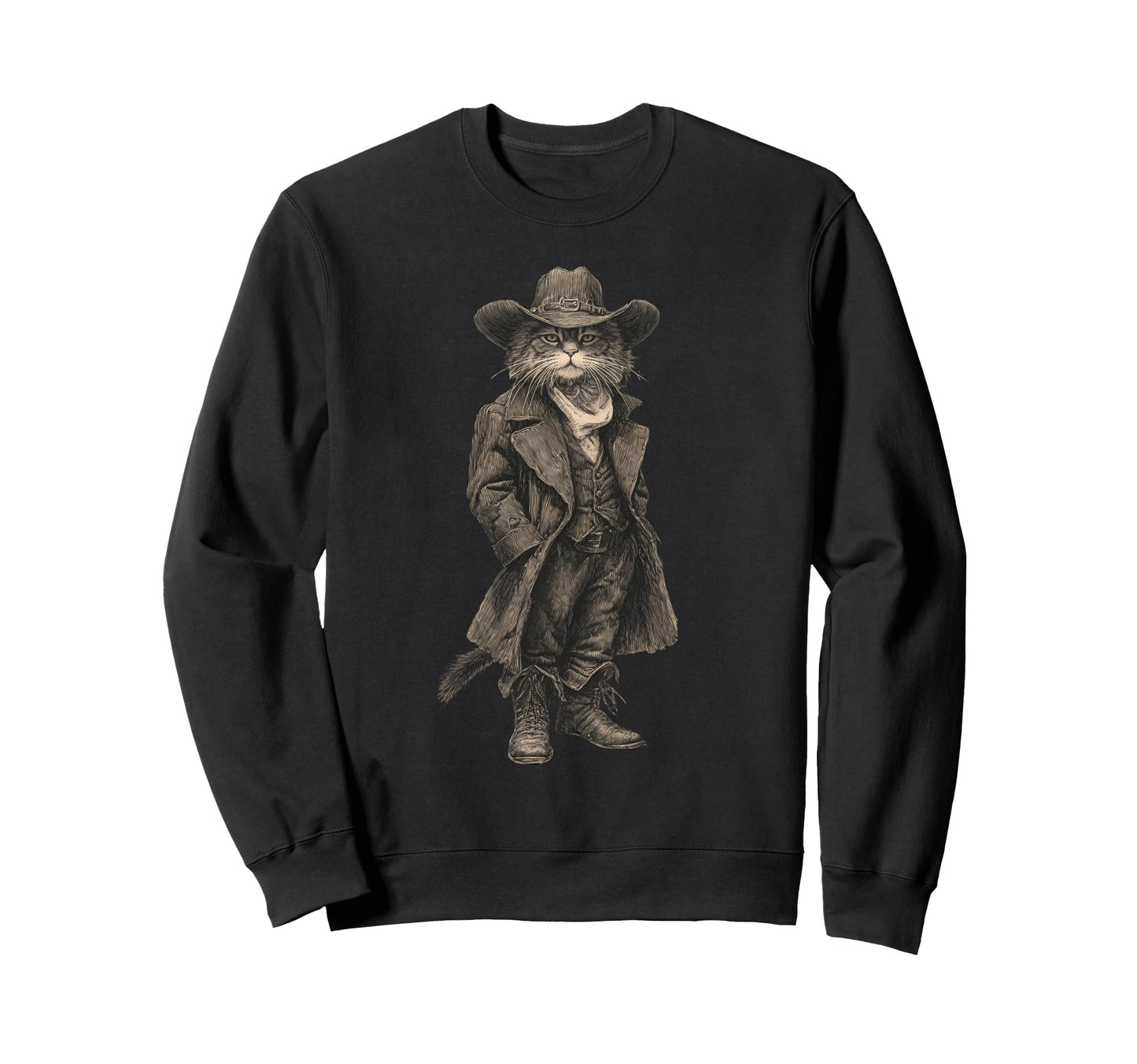 Cat Cowboy Western Country Sweatshirt - Casual Everyday Wear Men Women - T-Shirt, Sweatshirt, Hoodie