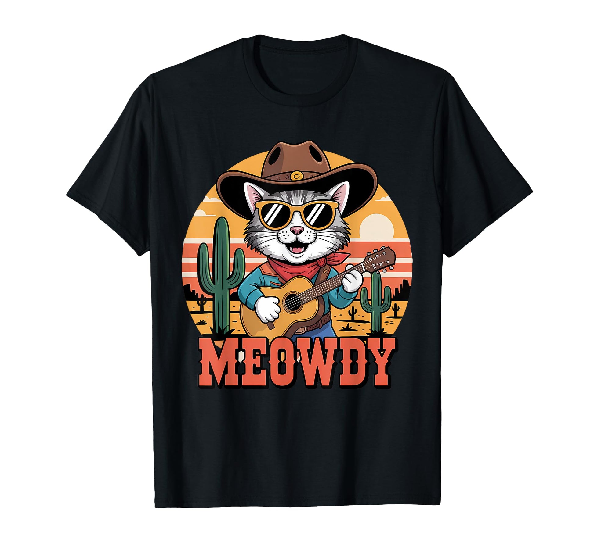 Meowdy Cat Western Country Funny T-Shirt - Casual Everyday Wear Unisex - T-Shirt, Sweatshirt, Hoodie