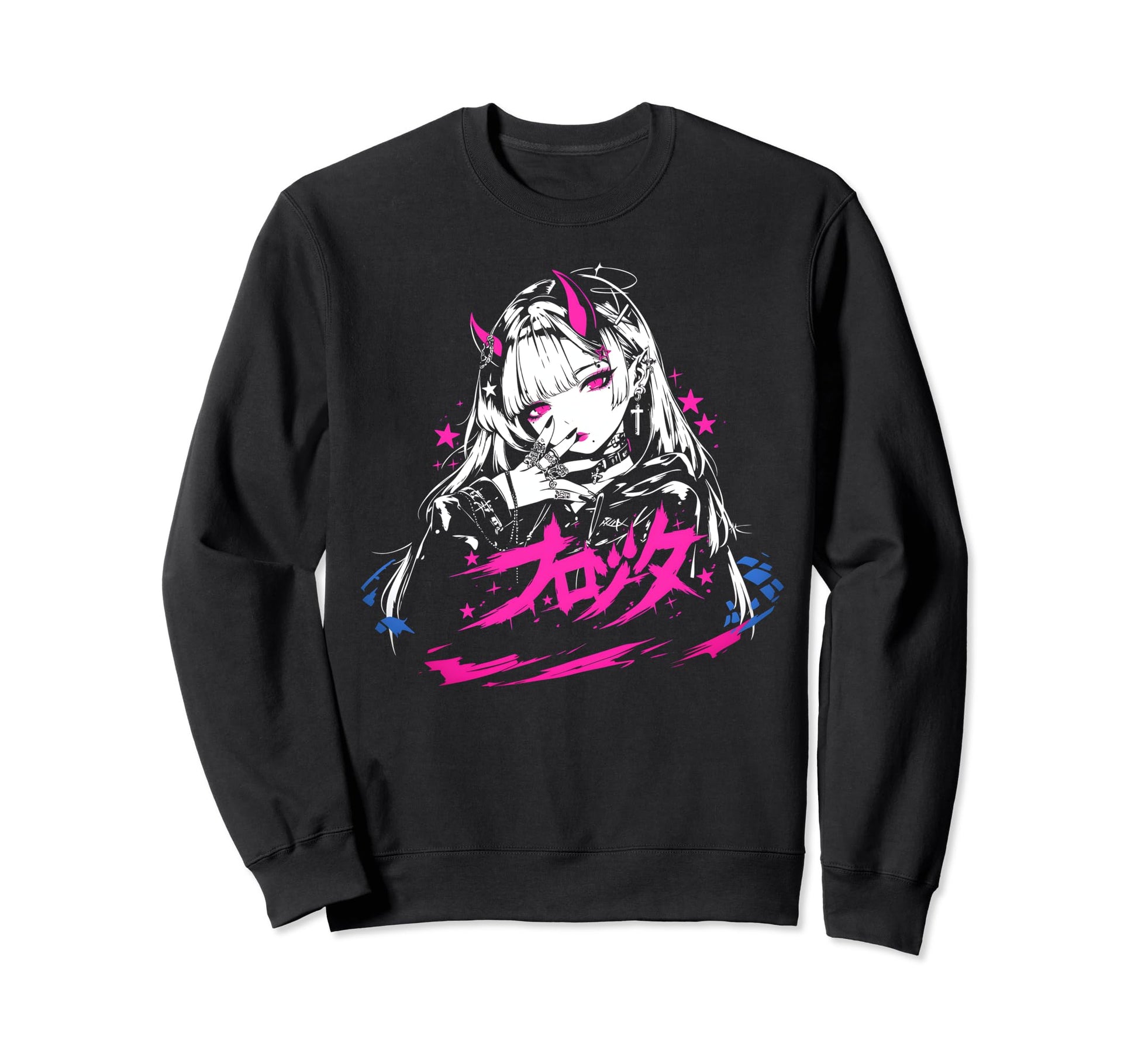 Goth Grunge Demon Anime Waifu Horror Sweatshirt - Graphic Print Men Women - T-Shirt, Sweatshirt, Hoodie