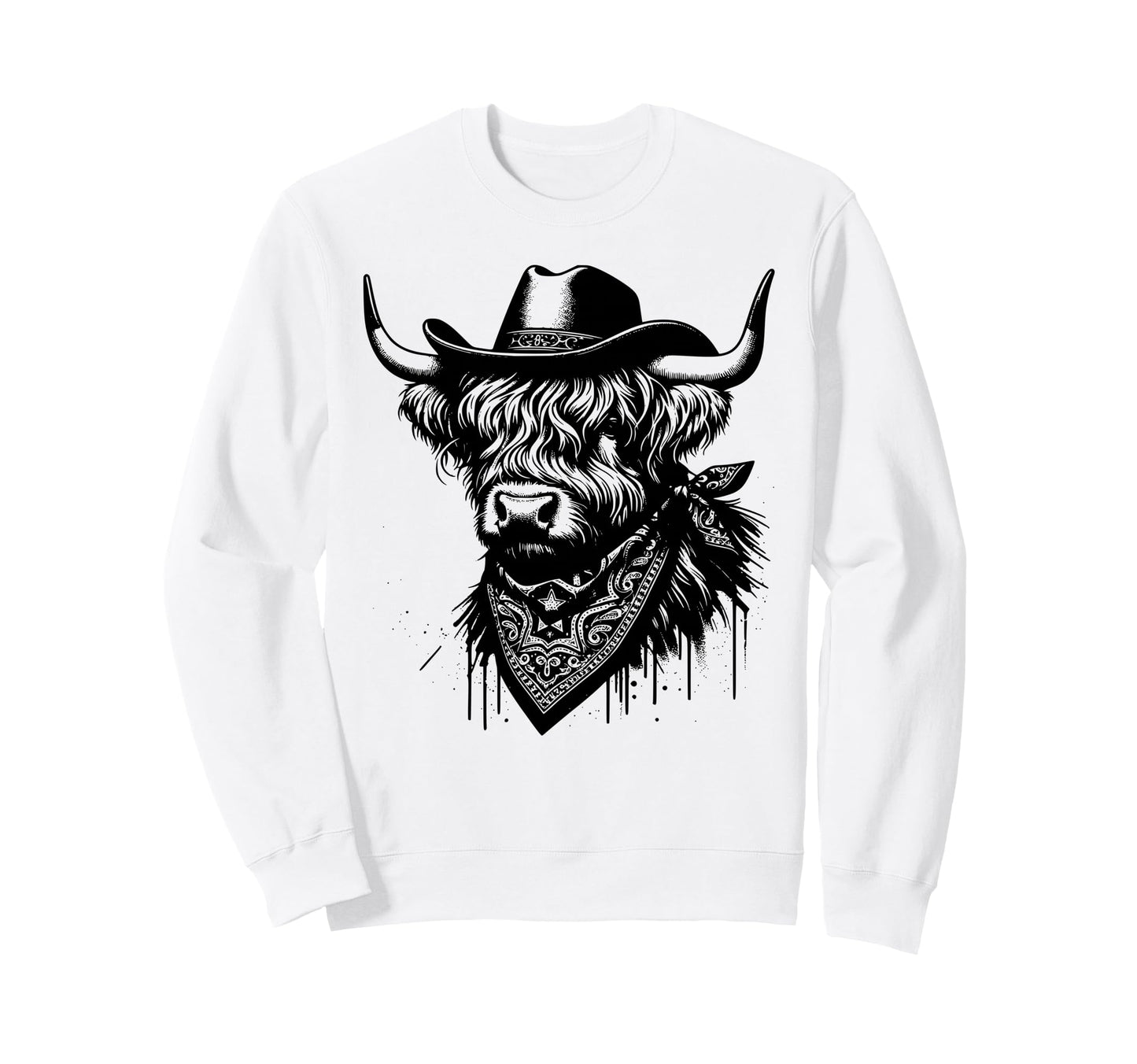 Wild West Highland Cow Cowboy Hat And Sweatshirt - Graphic Print Unisex - T-Shirt, Sweatshirt, Hoodie