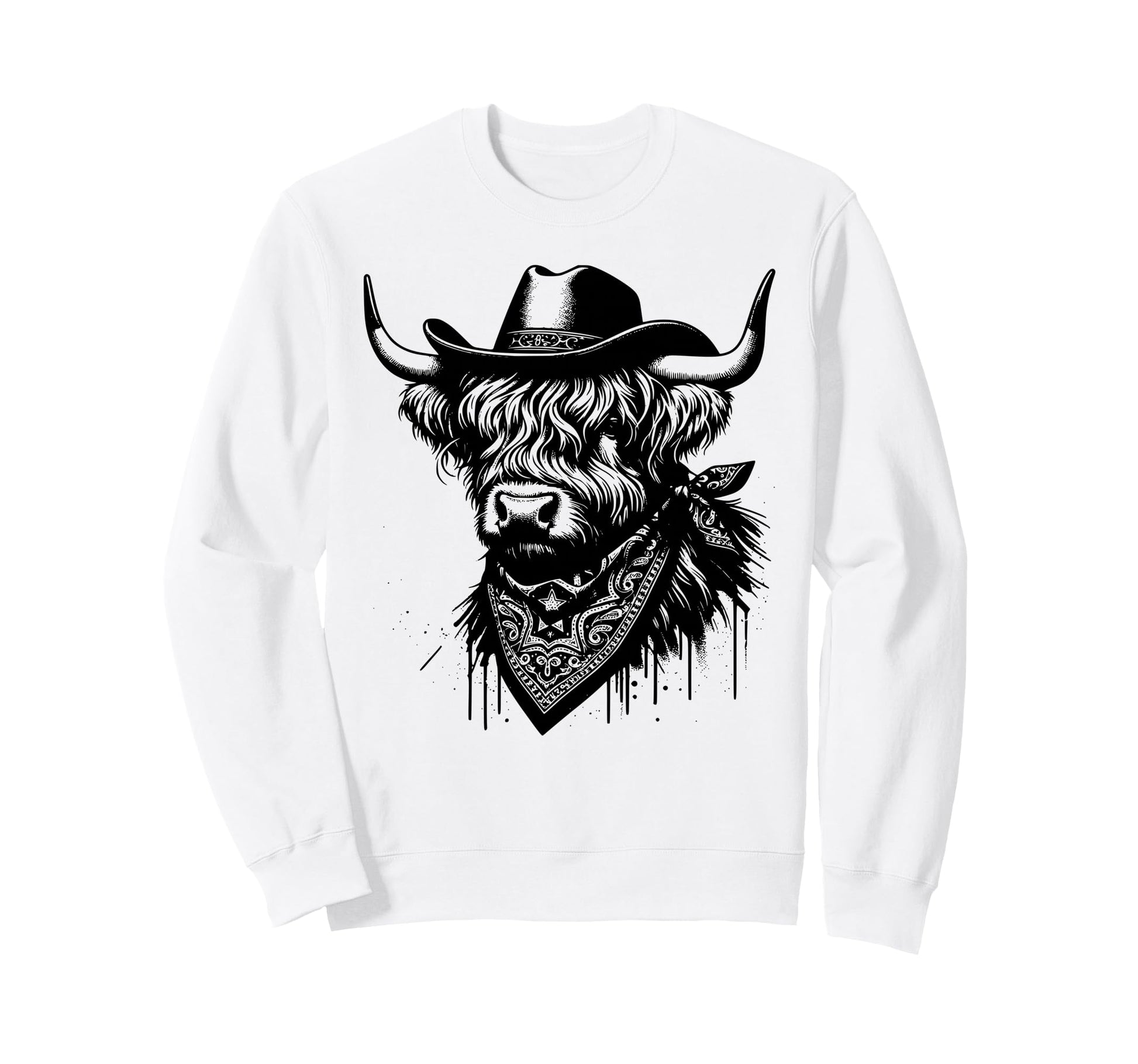 Wild West Highland Cow Cowboy Hat And Sweatshirt - Graphic Print Unisex - T-Shirt, Sweatshirt, Hoodie