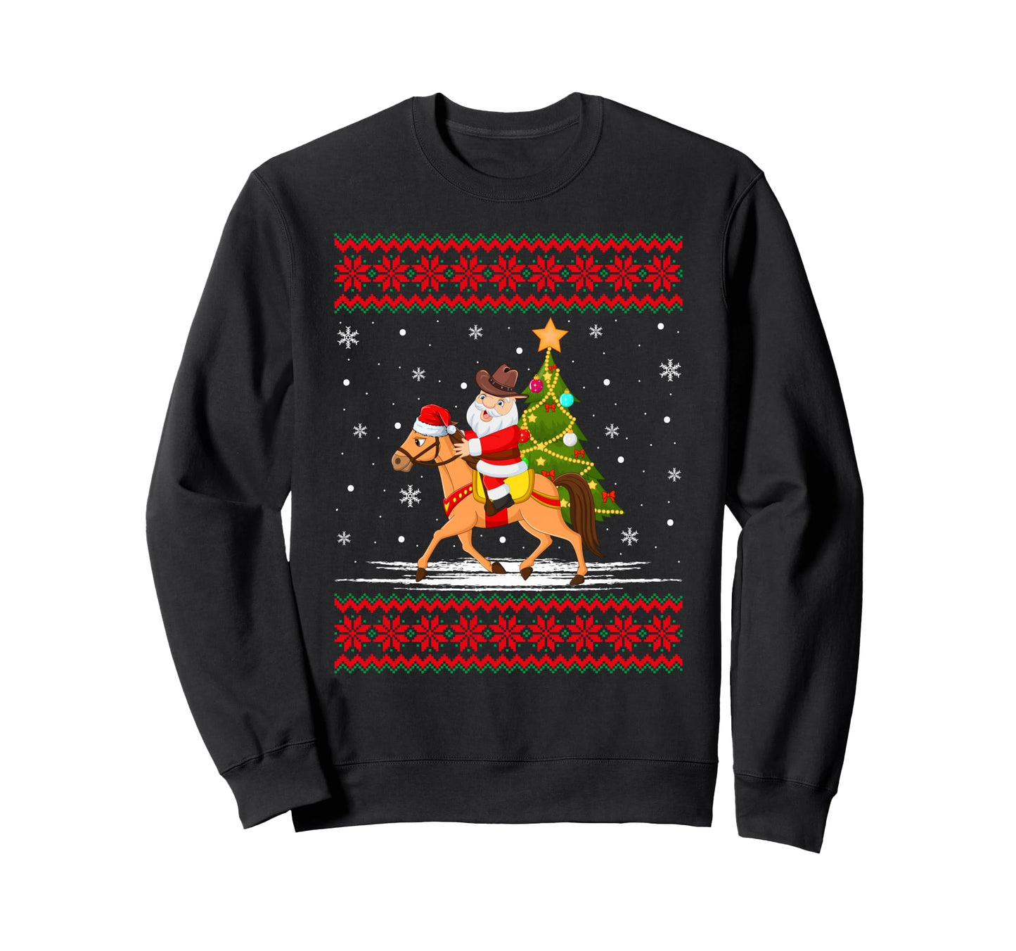 Santa Claus Riding Cowboy Tree Sweatshirt - Unique Graphic Men Women - T-Shirt, Sweatshirt, Hoodie