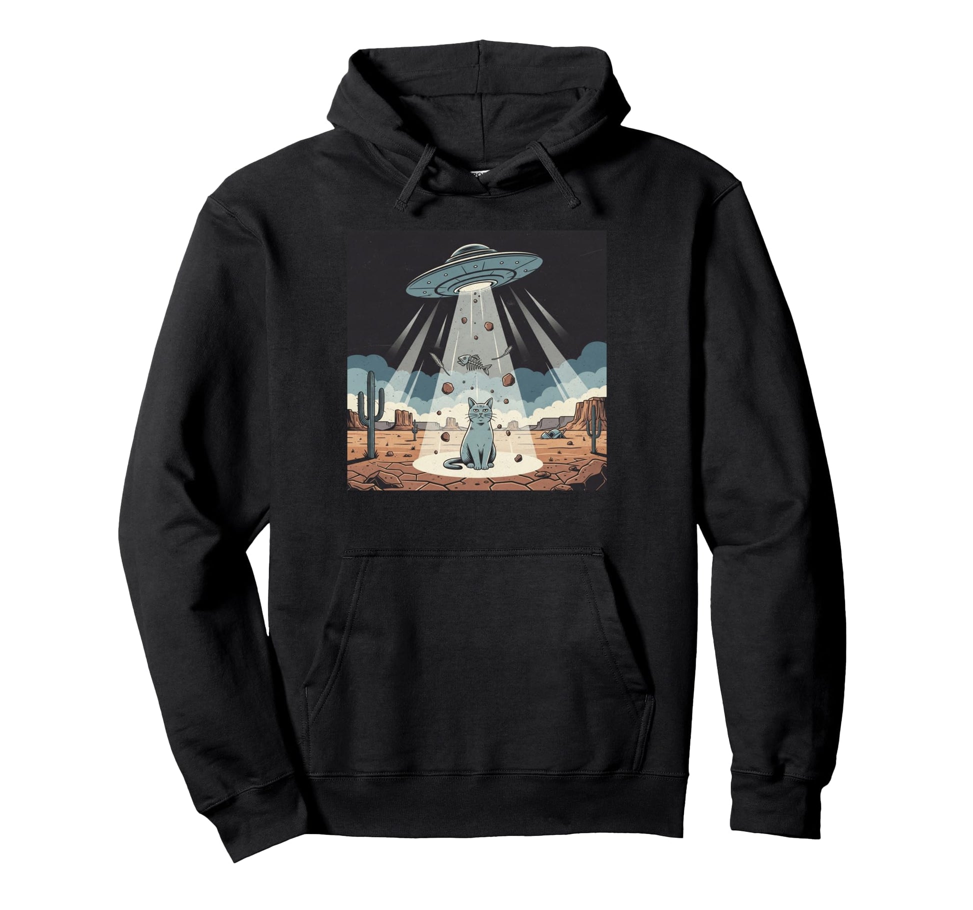 Wild Ufo Cowboy Cat 90S Western West Hoodie - Fun Novelty Design Unisex - T-Shirt, Sweatshirt, Hoodie