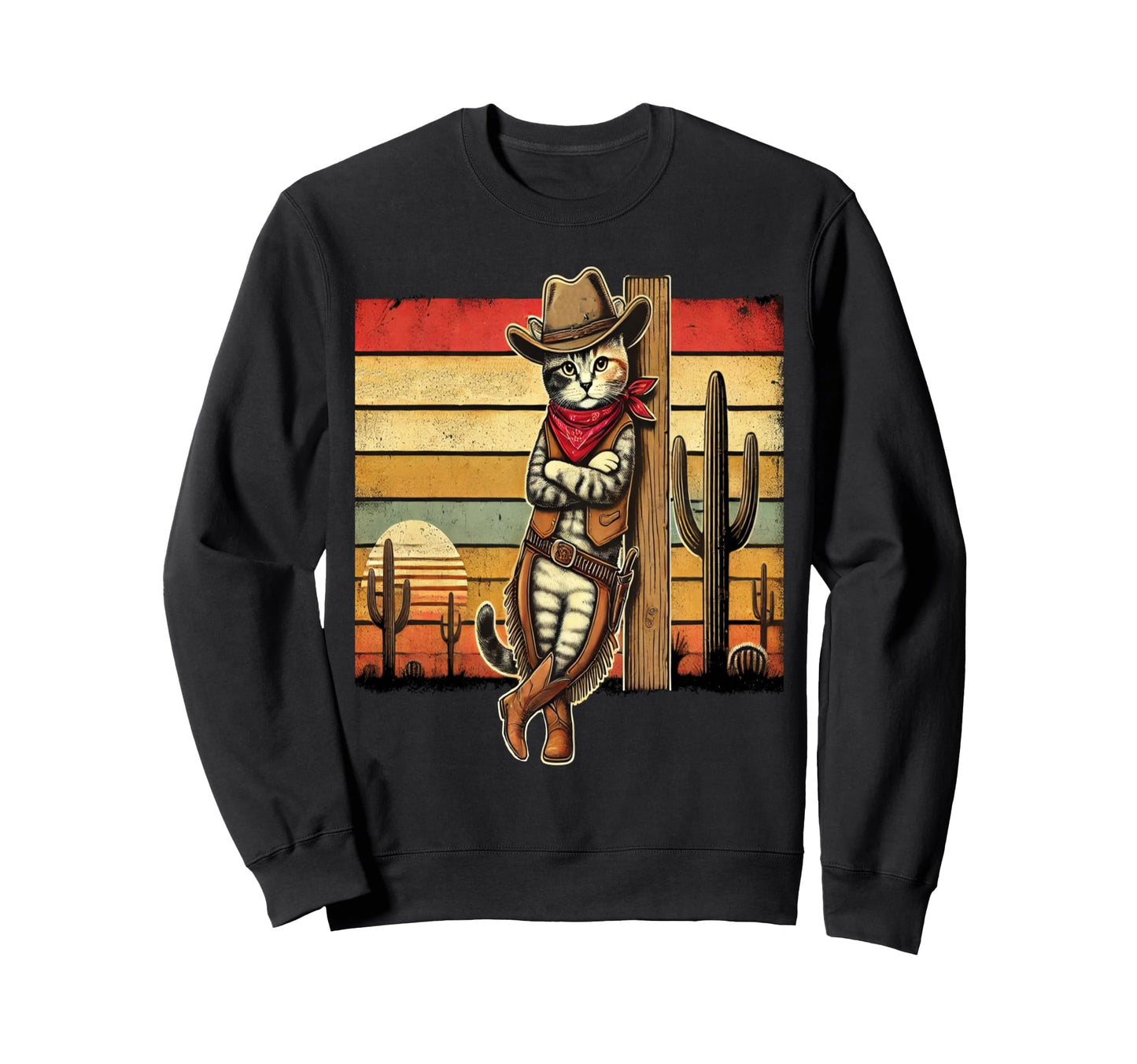 Cowboy Cat Desert Cat Cactus Sweatshirt - Fun Novelty Design Men Women - T-Shirt, Sweatshirt, Hoodie