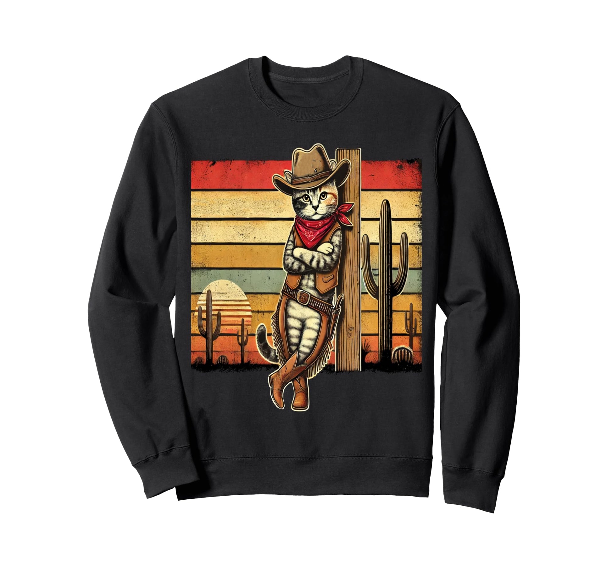 Cowboy Cat Desert Cat Cactus Sweatshirt - Fun Novelty Design Men Women - T-Shirt, Sweatshirt, Hoodie
