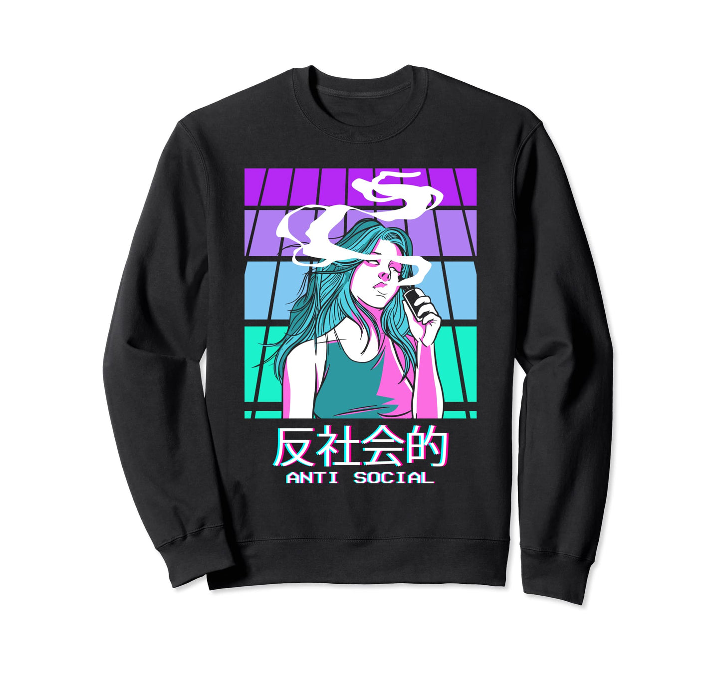 Antisocial Anime Vaporwave Sweatshirt - Minimalist Print Men Women - T-Shirt, Sweatshirt, Hoodie