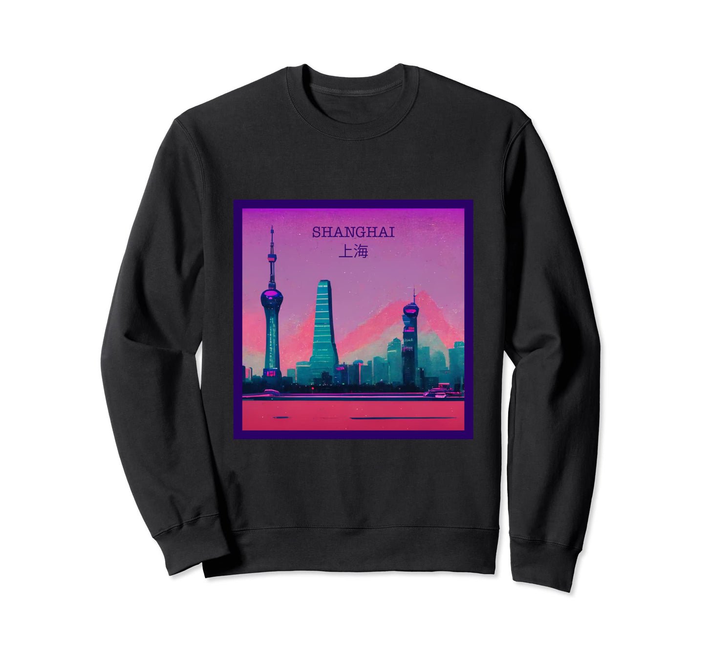 Vaporwave City Shanghai Purple Trend Sweatshirt - Unique Graphic Men Women - T-Shirt, Sweatshirt, Hoodie