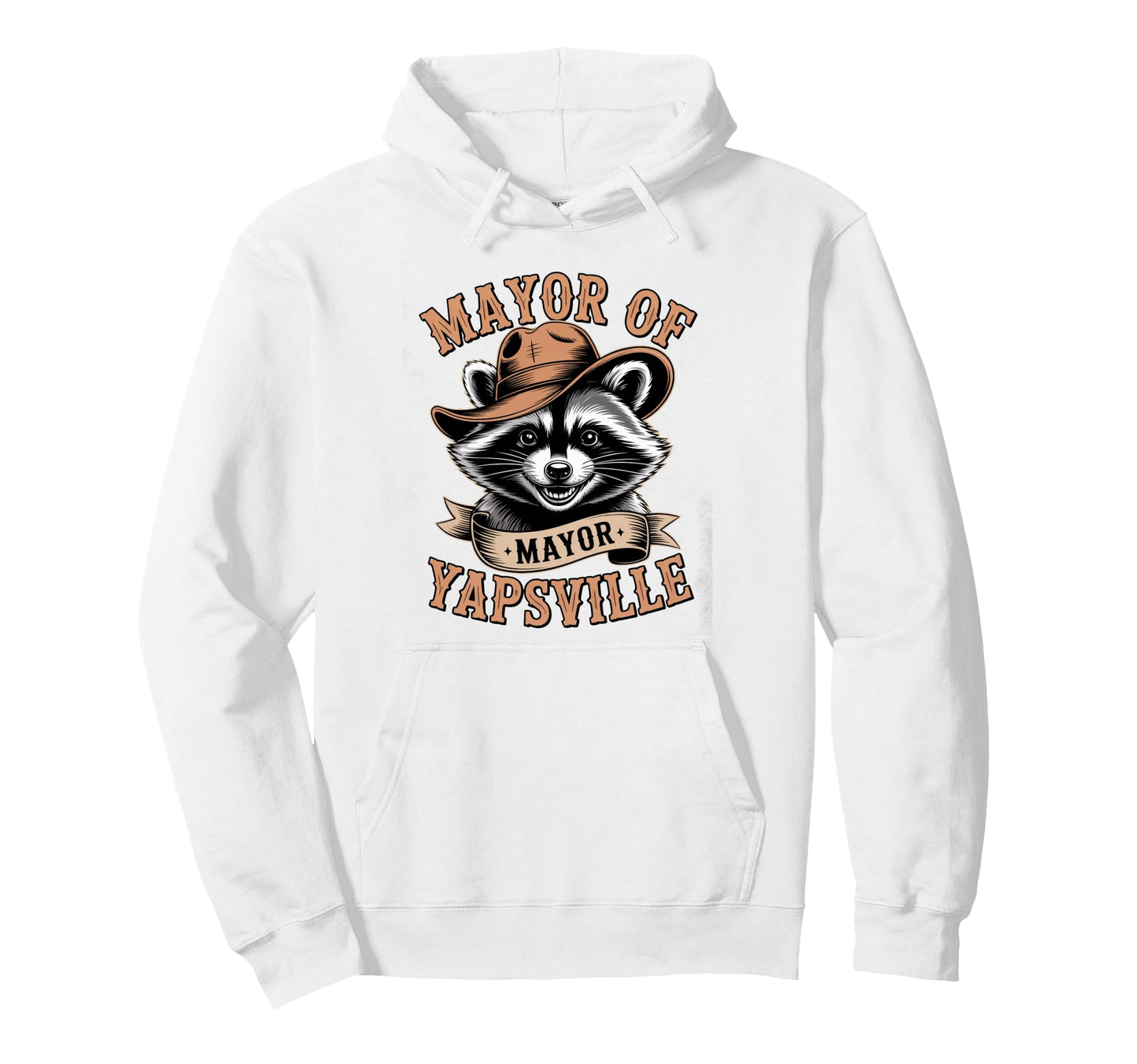Mayor Yapsville Funny Racoon Western Hoodie - Minimalist Print for Adults - T-Shirt, Sweatshirt, Hoodie