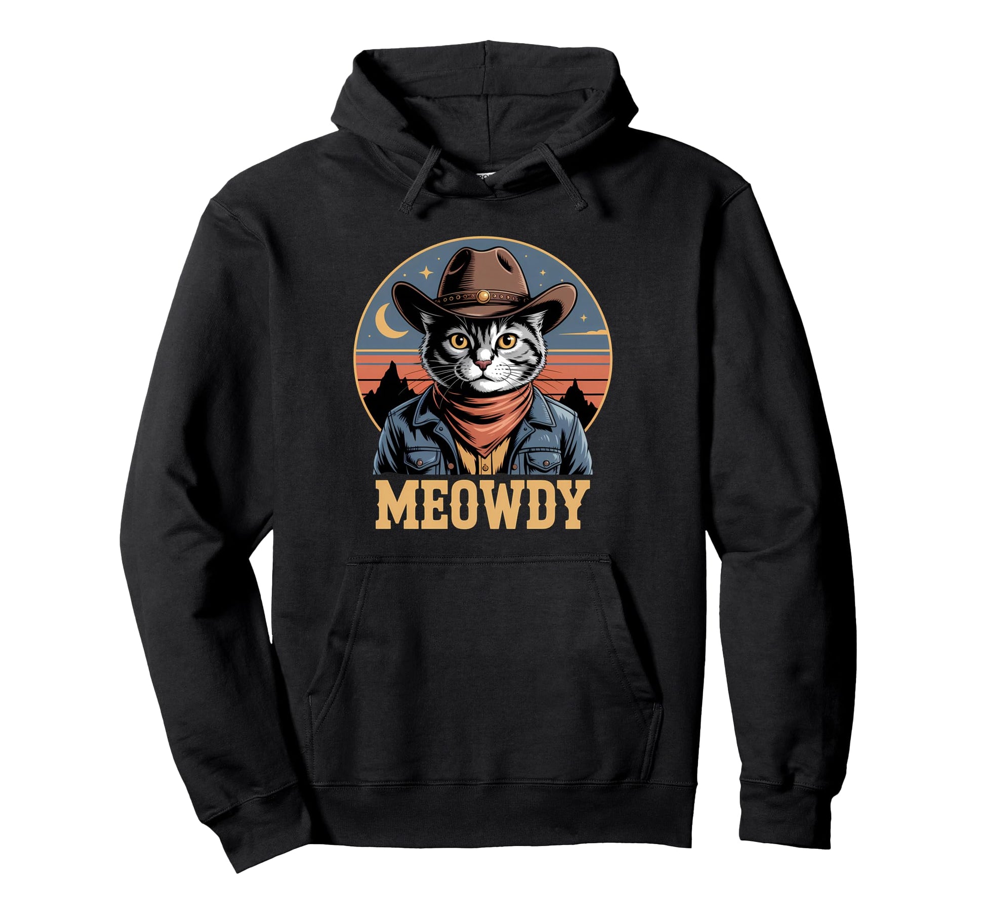 Meowdy Cat Country Western Funny Cowboy Cat Hoodie - Graphic Print Unisex - T-Shirt, Sweatshirt, Hoodie