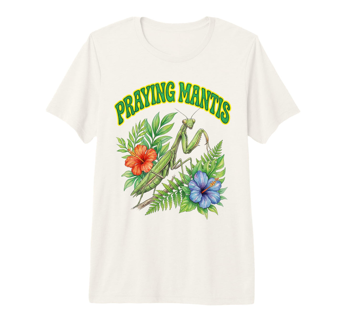 Praying Mantis Groovy Floral T-Shirt - Custom Art Print Men Women - T-Shirt, Sweatshirt, Hoodie