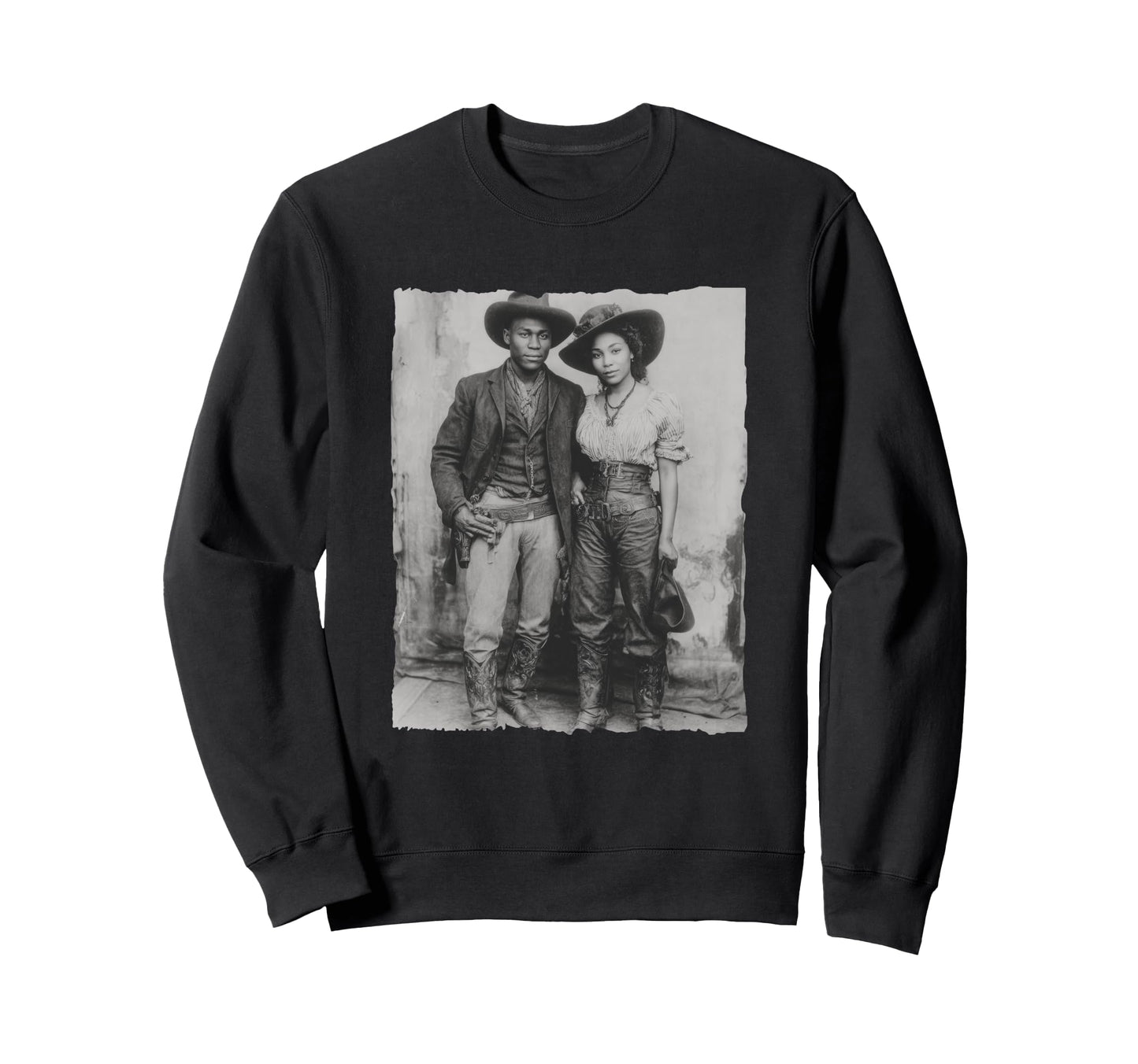 Black Cowboy Cowgirl Couple Wild West Sweatshirt - Unique Graphic Men Women - T-Shirt, Sweatshirt, Hoodie