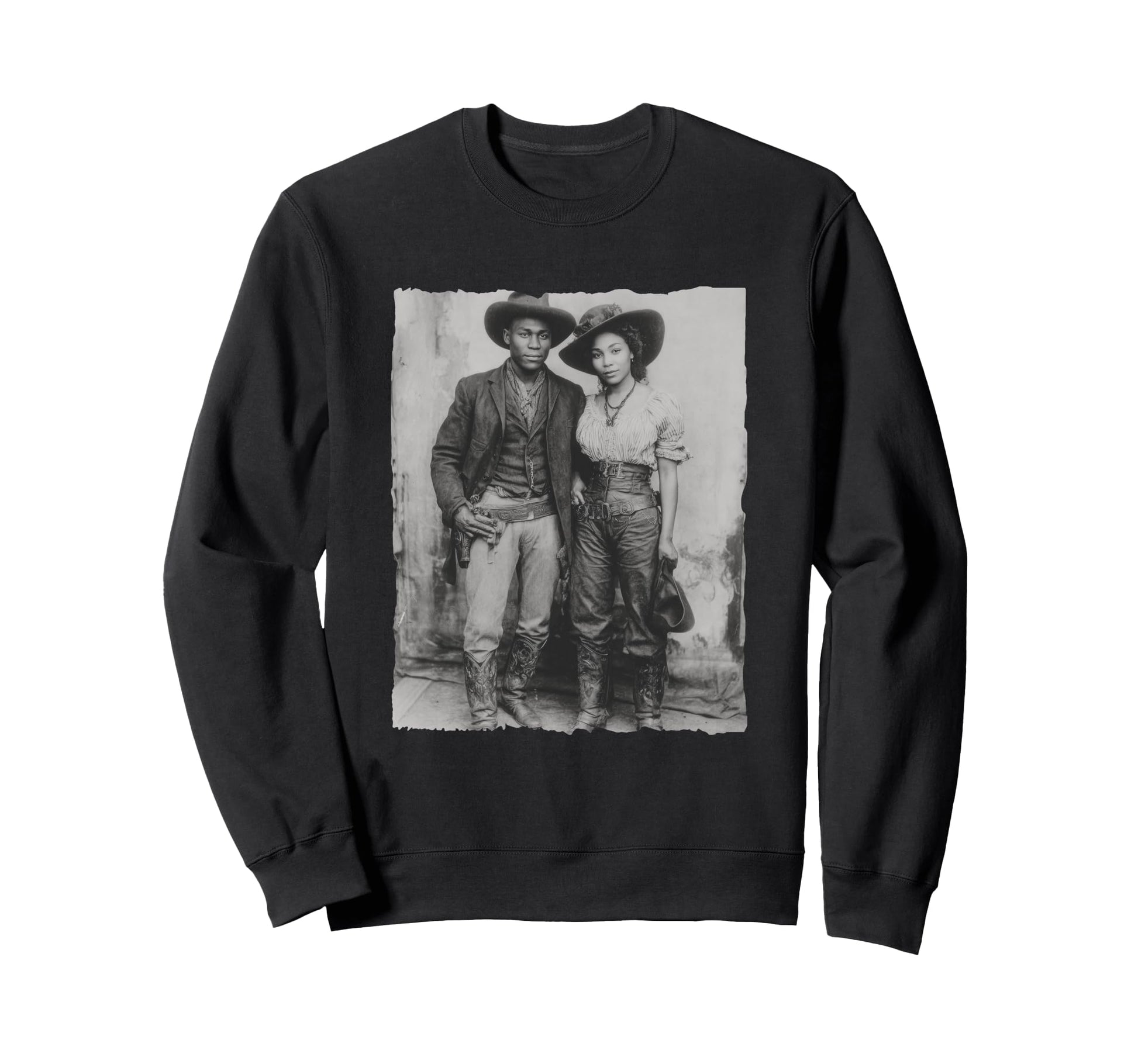 Black Cowboy Cowgirl Couple Wild West Sweatshirt - Unique Graphic Men Women - T-Shirt, Sweatshirt, Hoodie