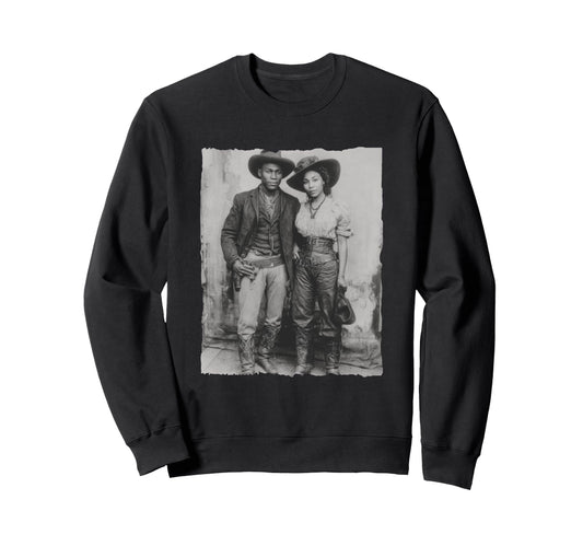 Black Cowboy Cowgirl Couple Wild West Sweatshirt - Unique Graphic Men Women - T-Shirt, Sweatshirt, Hoodie