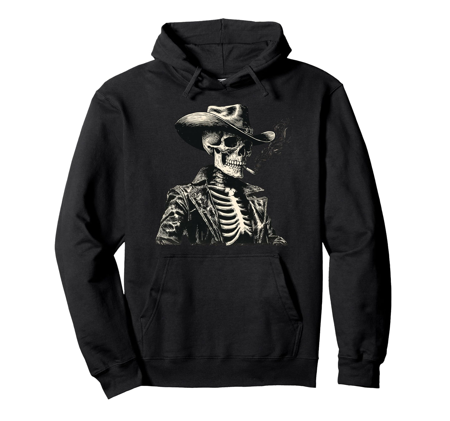 Rodeo Western Cowboy Skeleton Cigarette Hoodie - Unique Graphic for Adults - T-Shirt, Sweatshirt, Hoodie