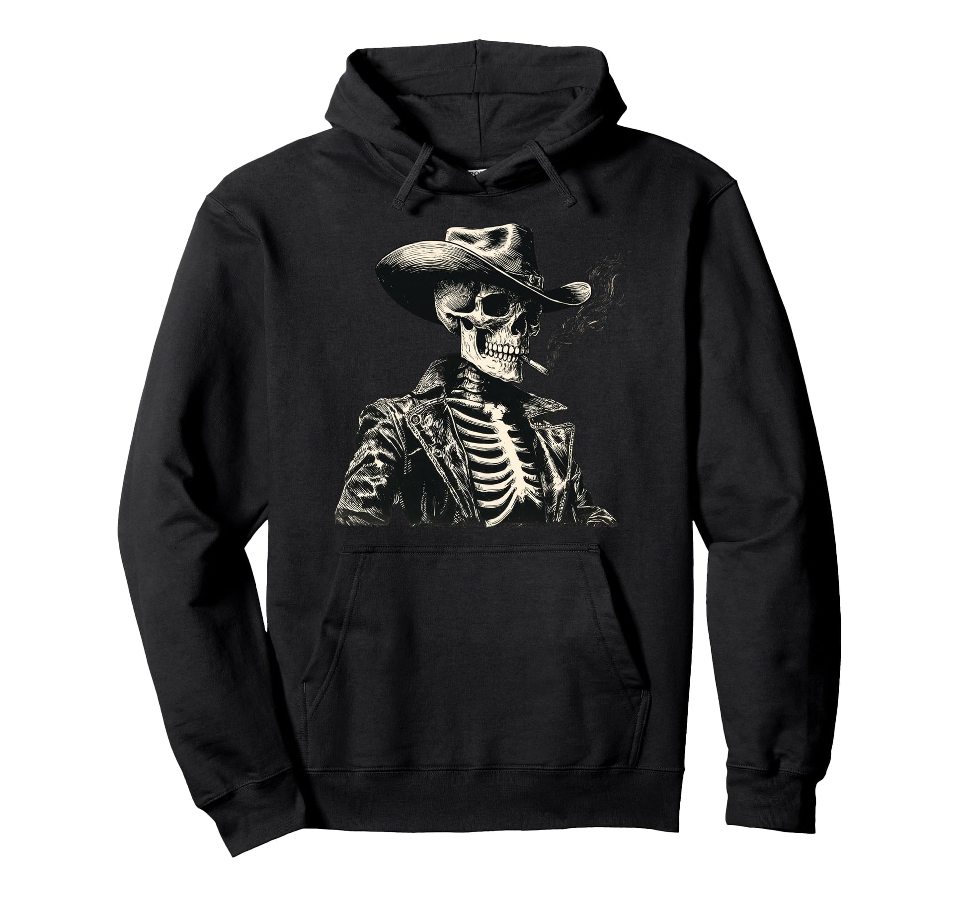 Rodeo Western Cowboy Skeleton Cigarette Hoodie - Unique Graphic for Adults - T-Shirt, Sweatshirt, Hoodie