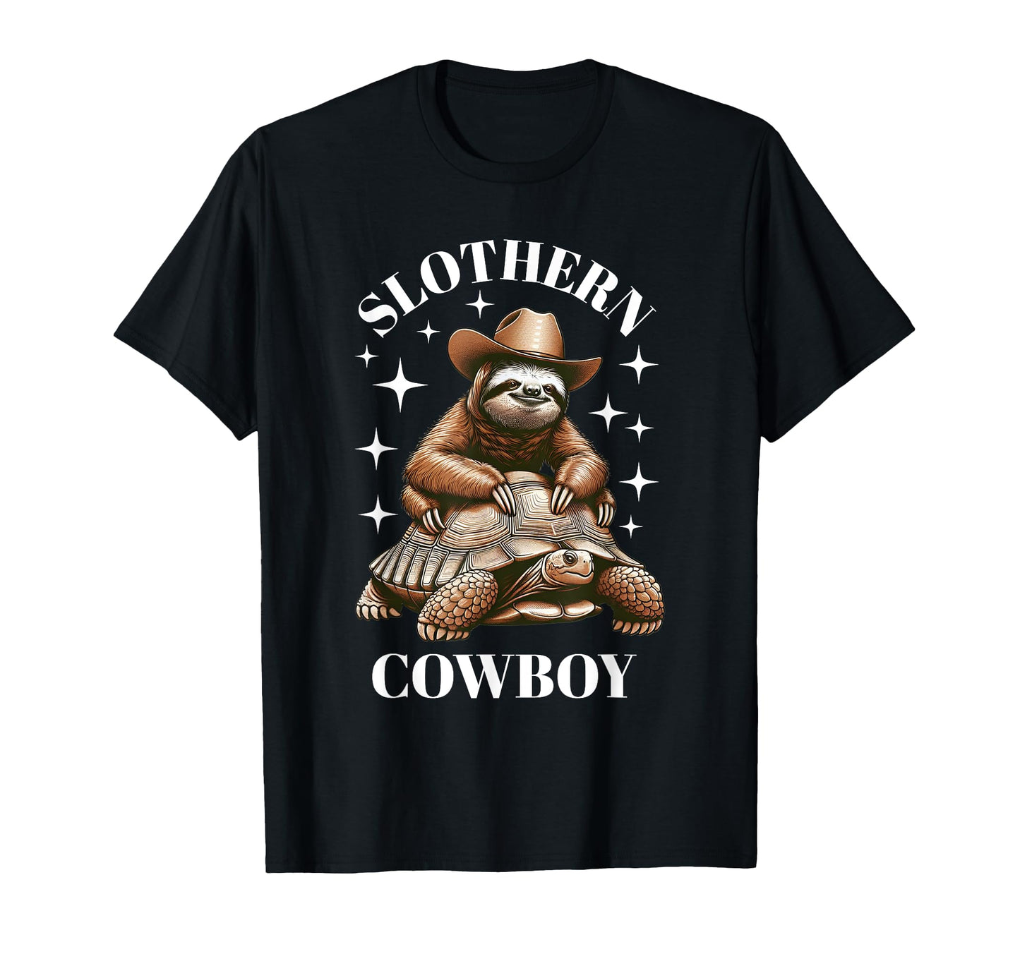 Funny Sloth Cowboy Riding Turtle T-Shirt - Novelty Apparel for Adults - T-Shirt, Sweatshirt, Hoodie
