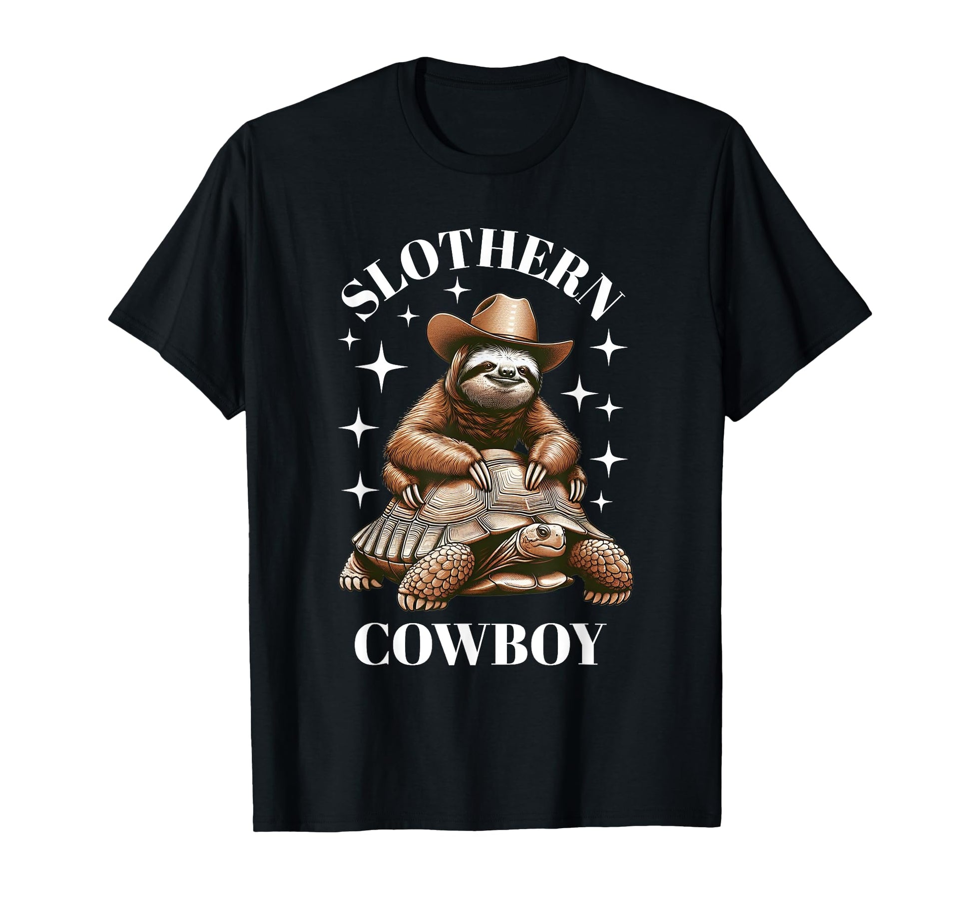 Funny Sloth Cowboy Riding Turtle T-Shirt - Novelty Apparel for Adults - T-Shirt, Sweatshirt, Hoodie