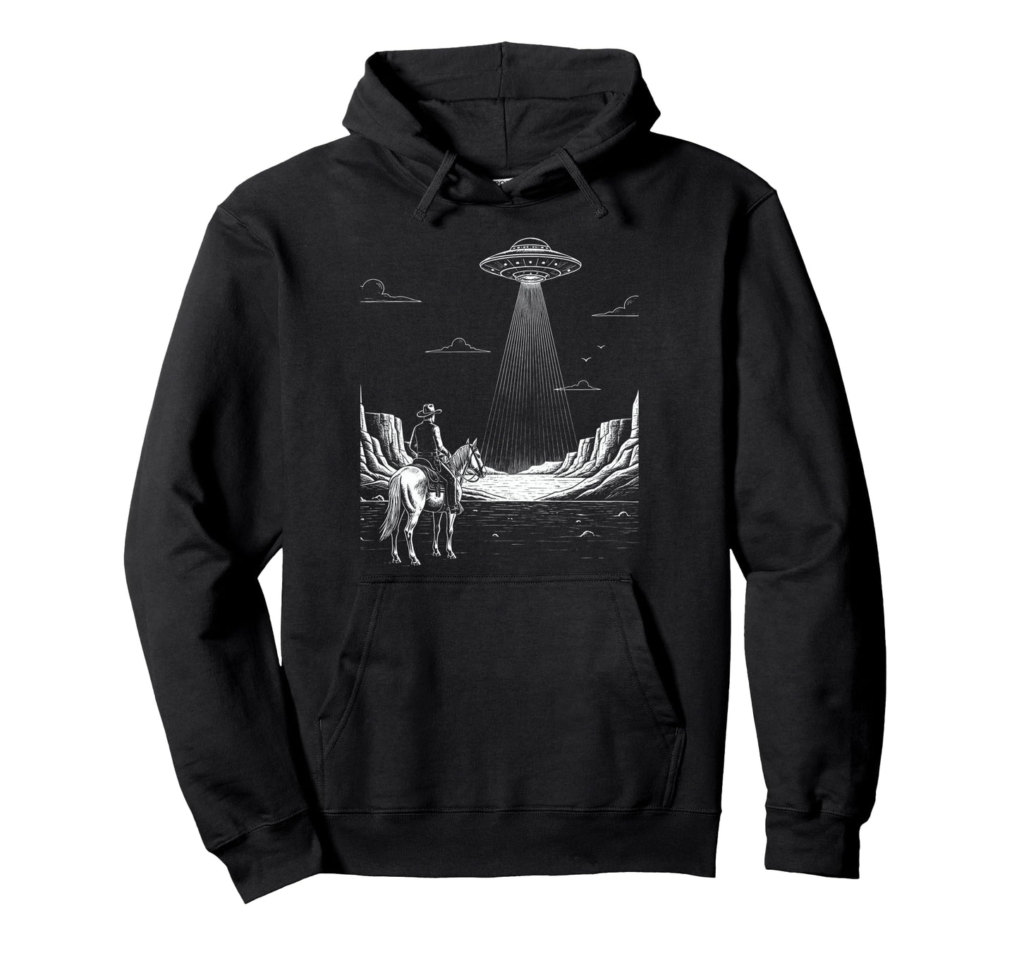 Cowboy Ufo Encounter Western Desert Hoodie - Minimalist Print Men Women - T-Shirt, Sweatshirt, Hoodie