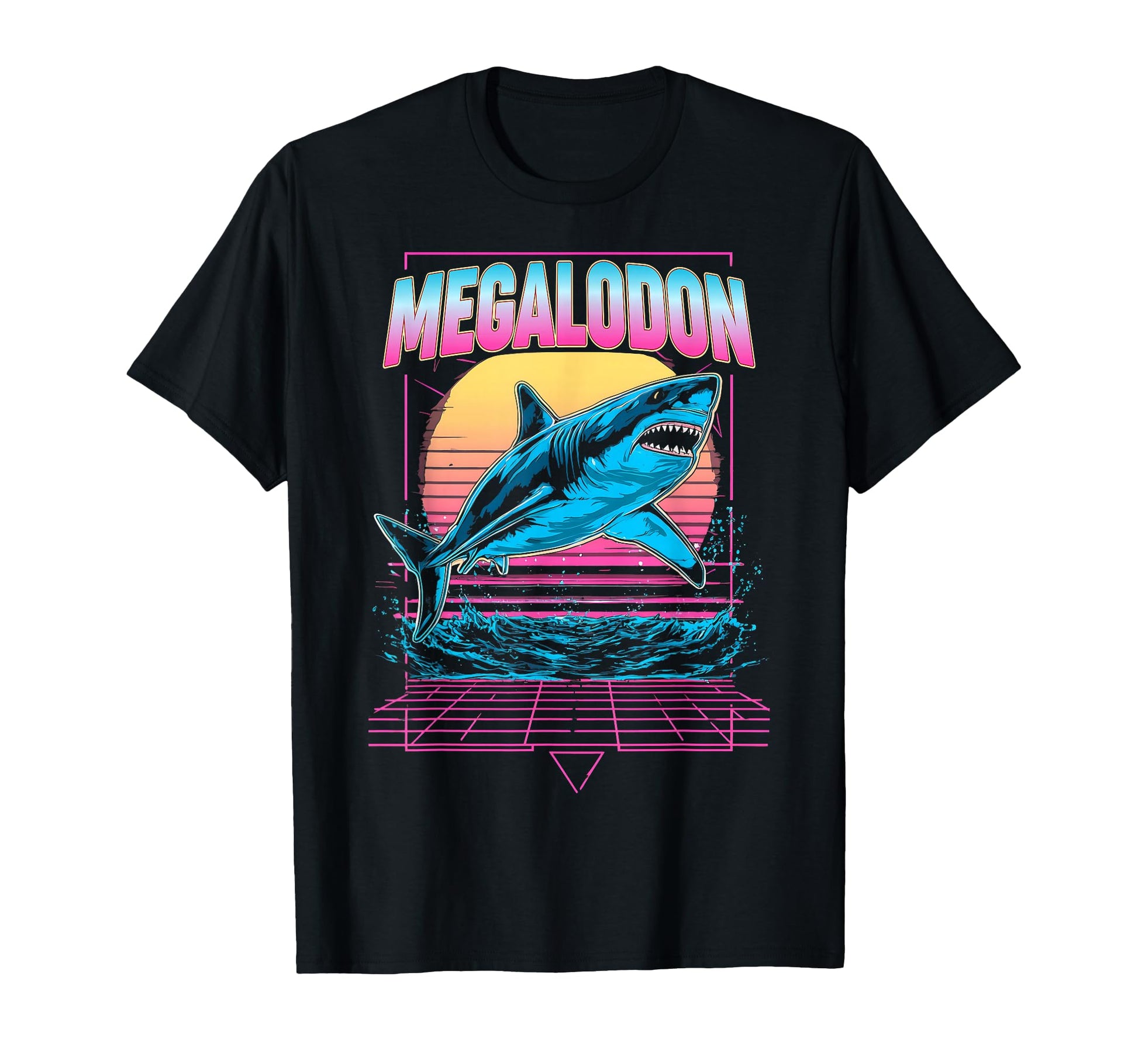 Megalodon Shark Ocean Vaporwave T-Shirt - Minimalist Print Unisex - T-Shirt, Sweatshirt, Hoodie