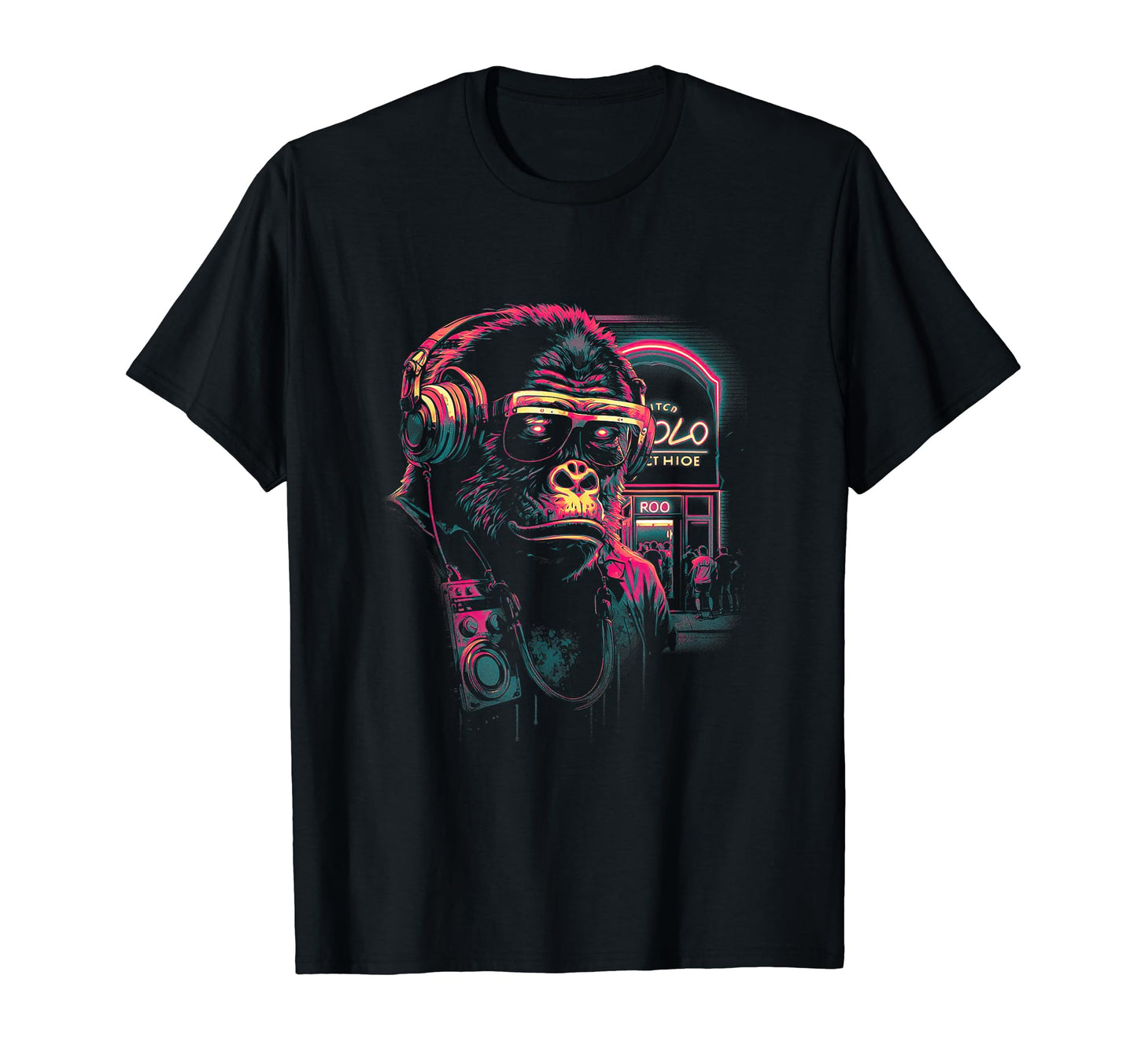Gorilla Headphones Sunglasses T-Shirt - Unique Graphic for Adults - T-Shirt, Sweatshirt, Hoodie