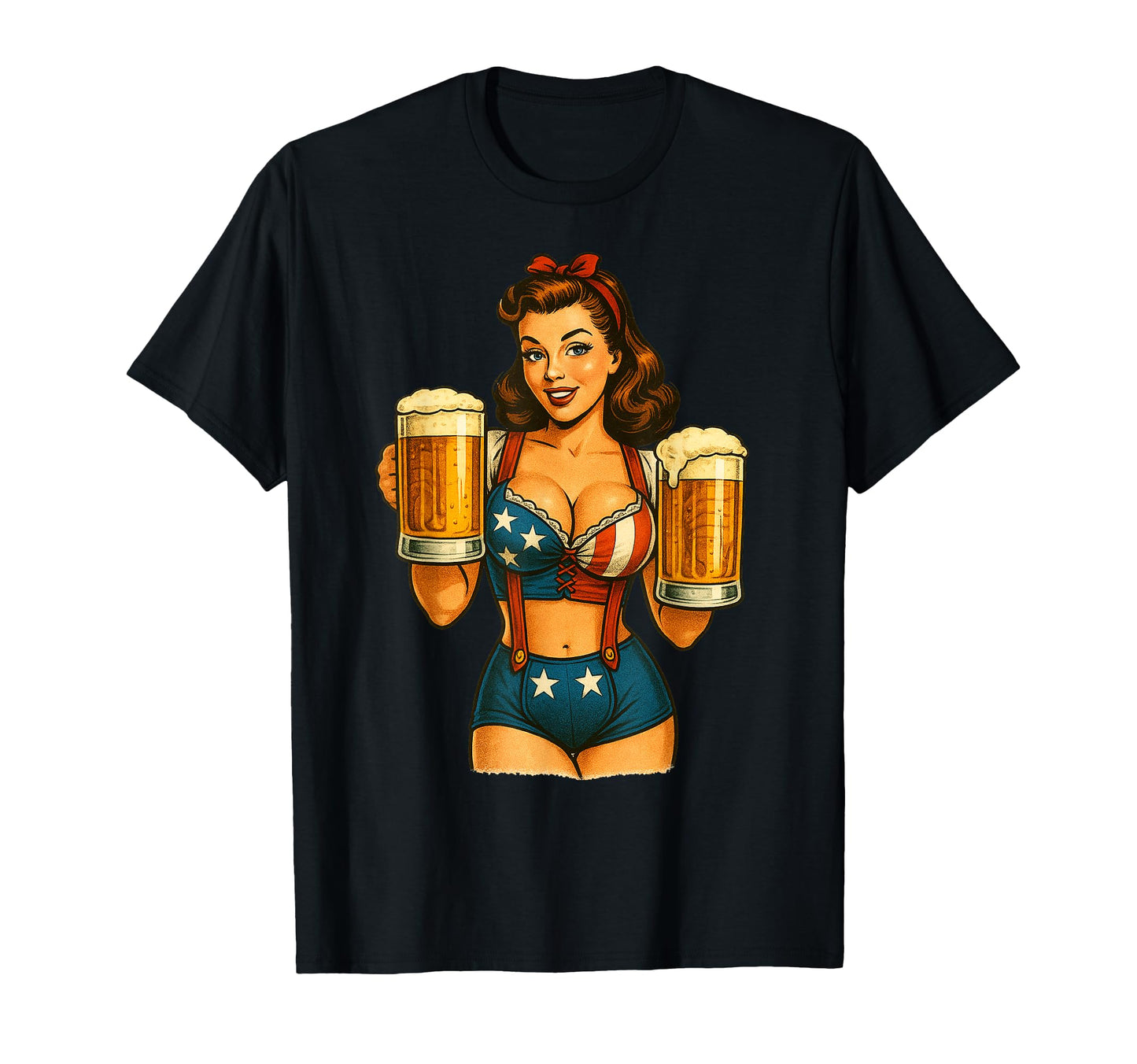 Usa Patriotic Pinup 4Th July T-Shirt - Custom Art Print Men Women - T-Shirt, Sweatshirt, Hoodie