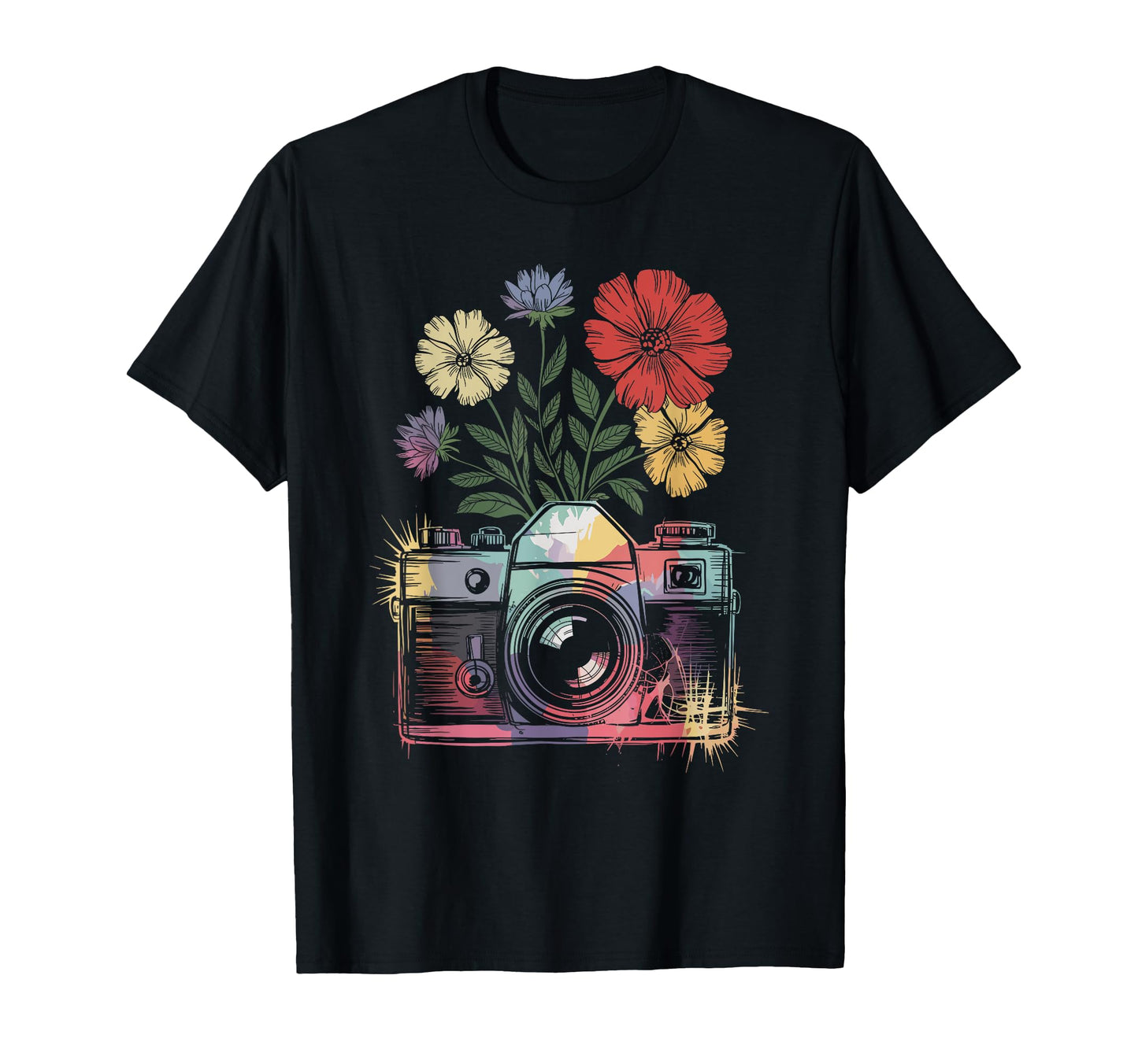 Camera Photography Art Floral T-Shirt - Casual Everyday Wear for Adults - T-Shirt, Sweatshirt, Hoodie