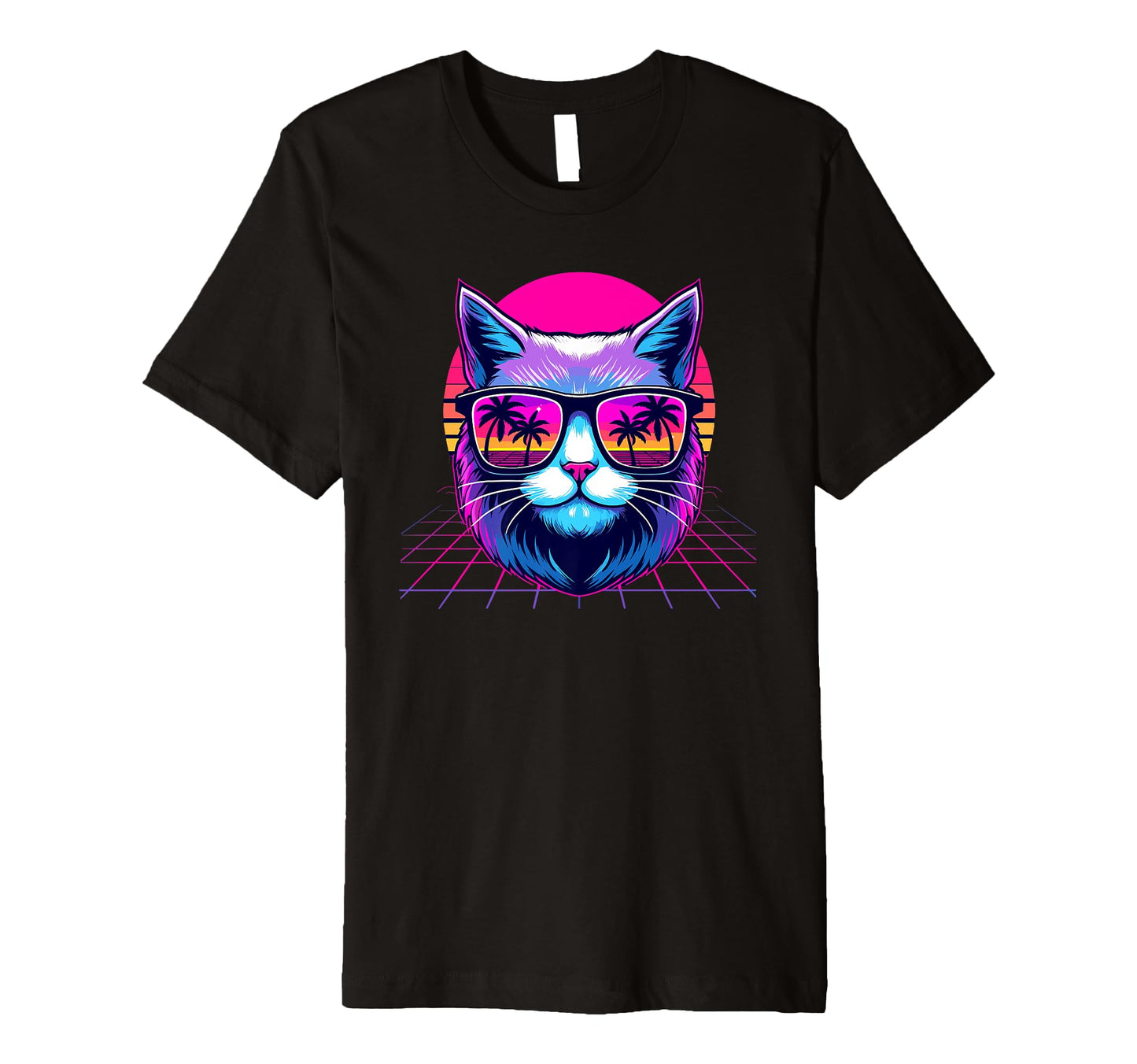 Vaporwave Cat Wearing Sunglasses Day T-Shirt - Trendy Graphic Unisex - T-Shirt, Sweatshirt, Hoodie