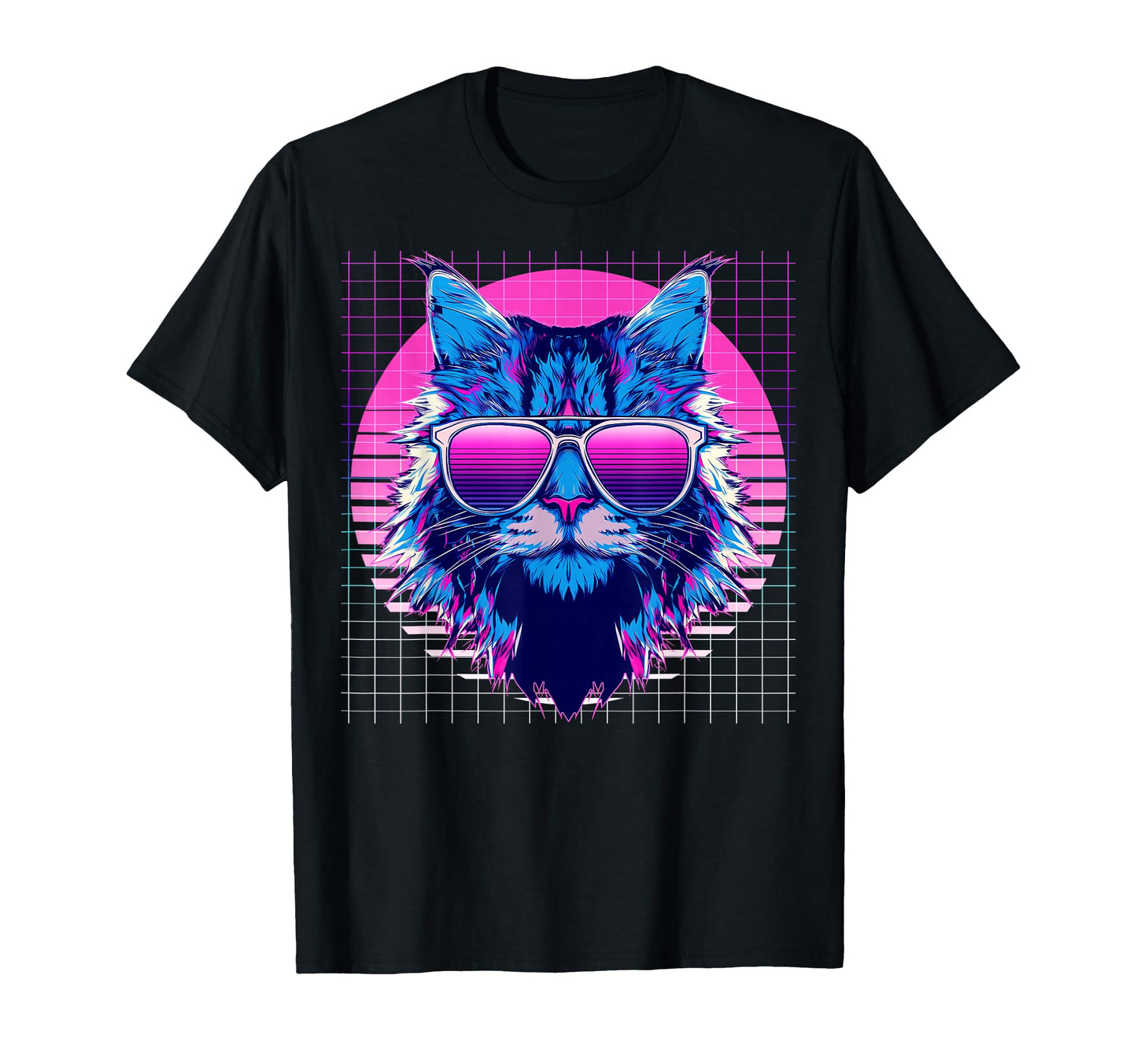 Maine Coon Sunglasses Cat Vaporwave T-Shirt - Custom Art Print for Adults - T-Shirt, Sweatshirt, Hoodie