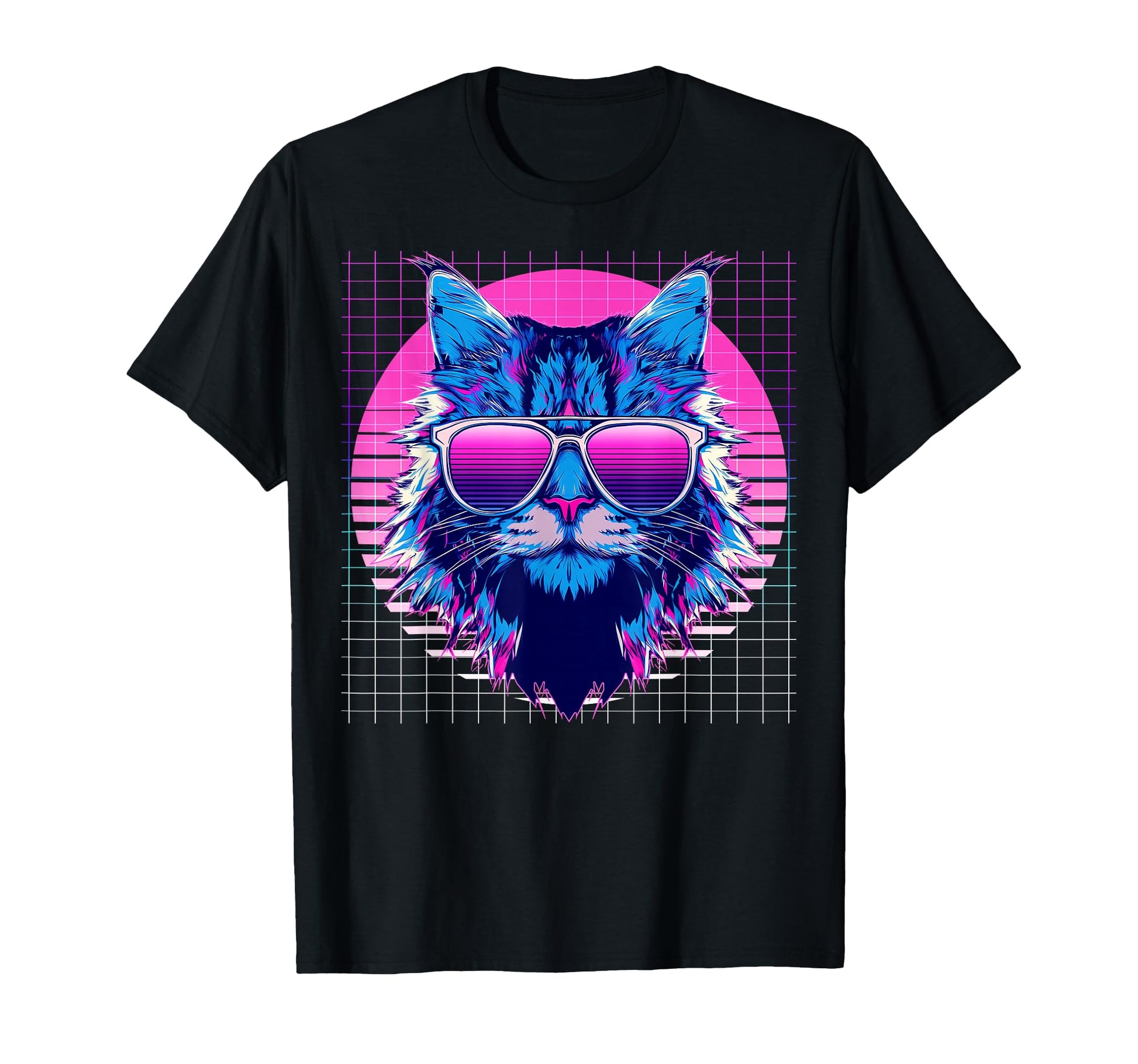 Maine Coon Sunglasses Cat Vaporwave T-Shirt - Custom Art Print for Adults - T-Shirt, Sweatshirt, Hoodie