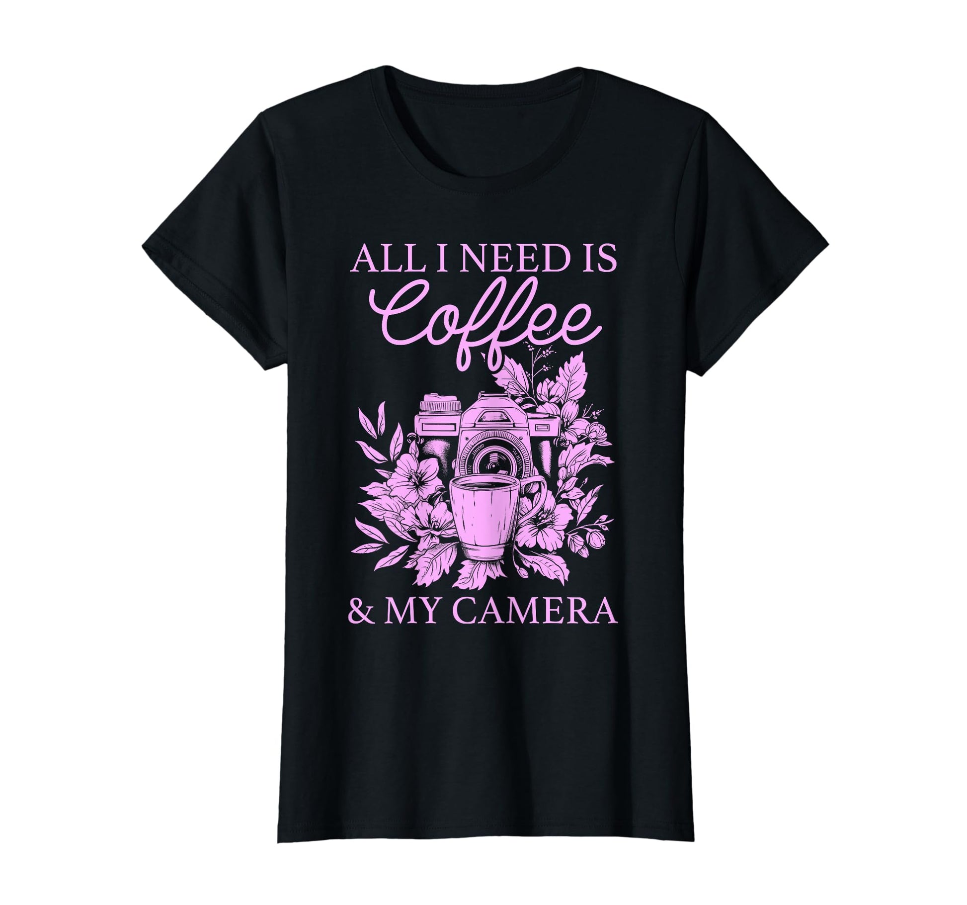 Photographer Coffee Camera Flowers T-Shirt - Novelty Apparel Unisex - T-Shirt, Sweatshirt, Hoodie