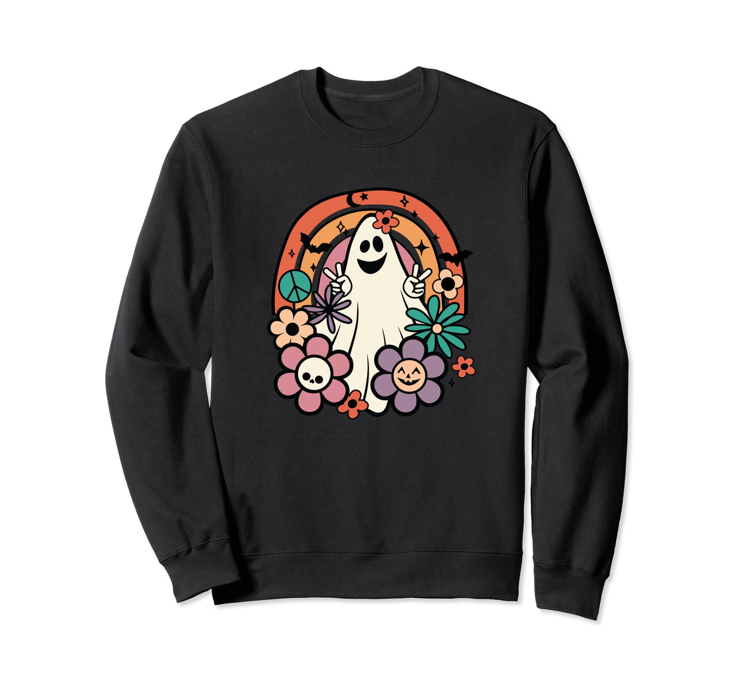 Hippie Goofy Ghost Halloween Funny Sweatshirt - Aesthetic Graphic Unisex - T-Shirt, Sweatshirt, Hoodie