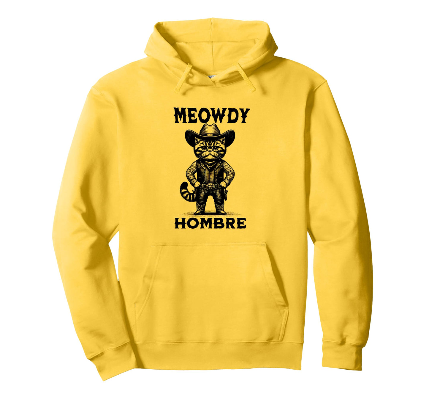Meowdy Hombre Cat Cowboy Hat Howdy Western Hoodie - Minimalist Print Unisex - T-Shirt, Sweatshirt, Hoodie