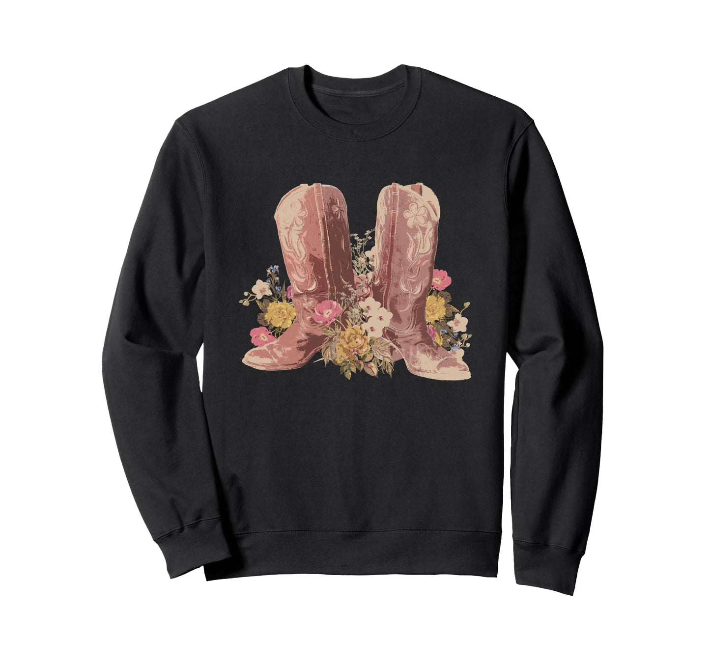 Floral Portrait Cowboy Boots Sweatshirt - Graphic Print Men Women - T-Shirt, Sweatshirt, Hoodie