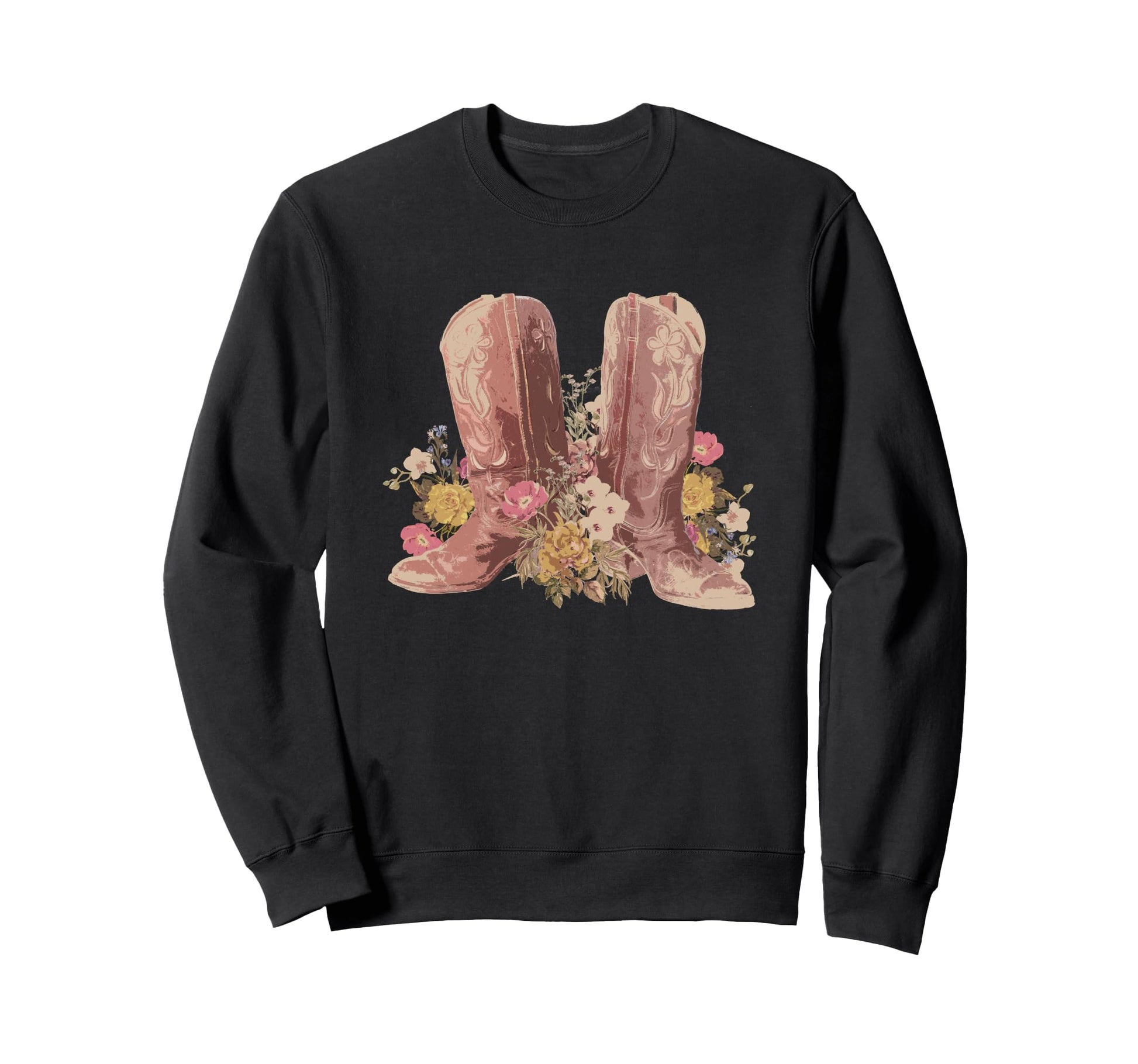 Floral Portrait Cowboy Boots Sweatshirt - Graphic Print Men Women - T-Shirt, Sweatshirt, Hoodie